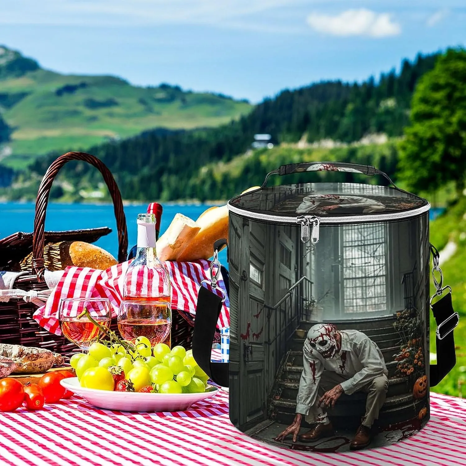 24 Cans Collapsible Soft Cooler Bag,Halloween Horror Theme Large Leakproof Camping Cooler,Portable Travel Cooler for Picnic, Camping, Beach, Trip