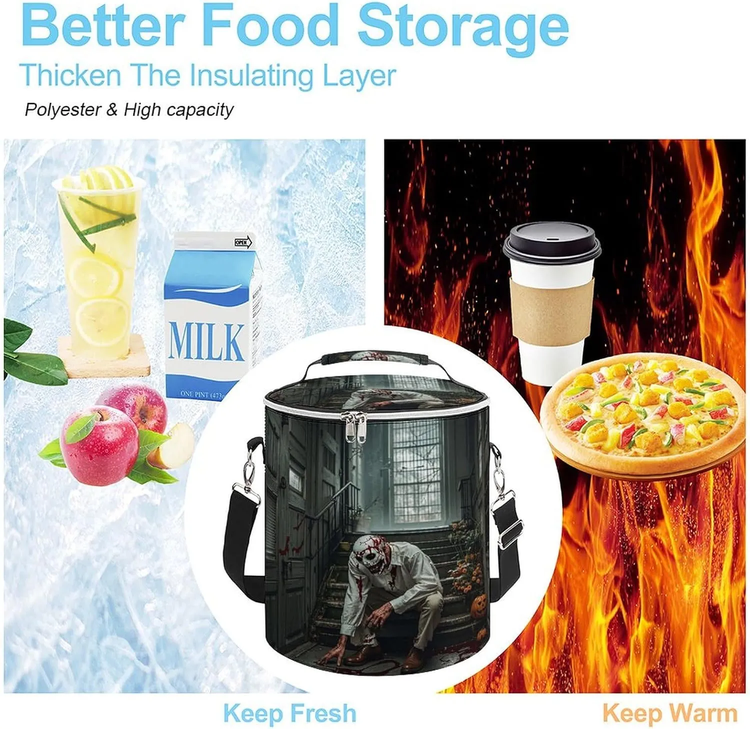 24 Cans Collapsible Soft Cooler Bag,Halloween Horror Theme Large Leakproof Camping Cooler,Portable Travel Cooler for Picnic, Camping, Beach, Trip