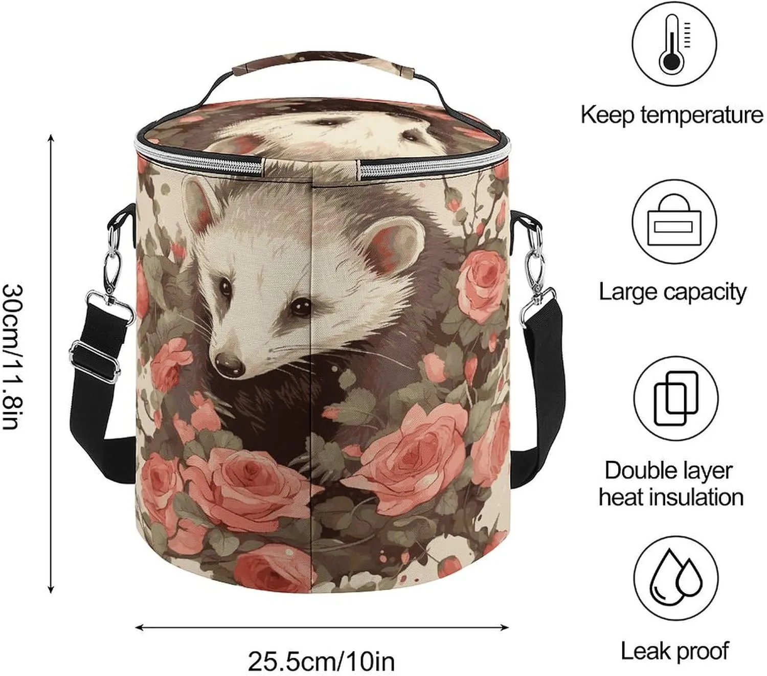 24 Cans Collapsible Soft Cooler Bag,Opossum And Roses Large Leakproof Camping Cooler,Portable Travel Cooler for Picnic, Camping, Beach, Trip