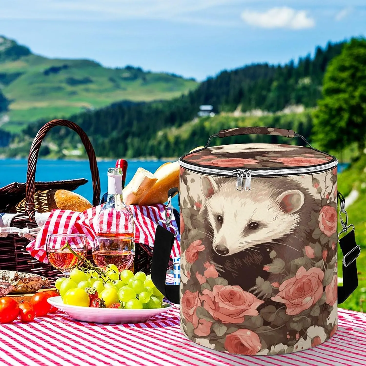 24 Cans Collapsible Soft Cooler Bag,Opossum And Roses Large Leakproof Camping Cooler,Portable Travel Cooler for Picnic, Camping, Beach, Trip