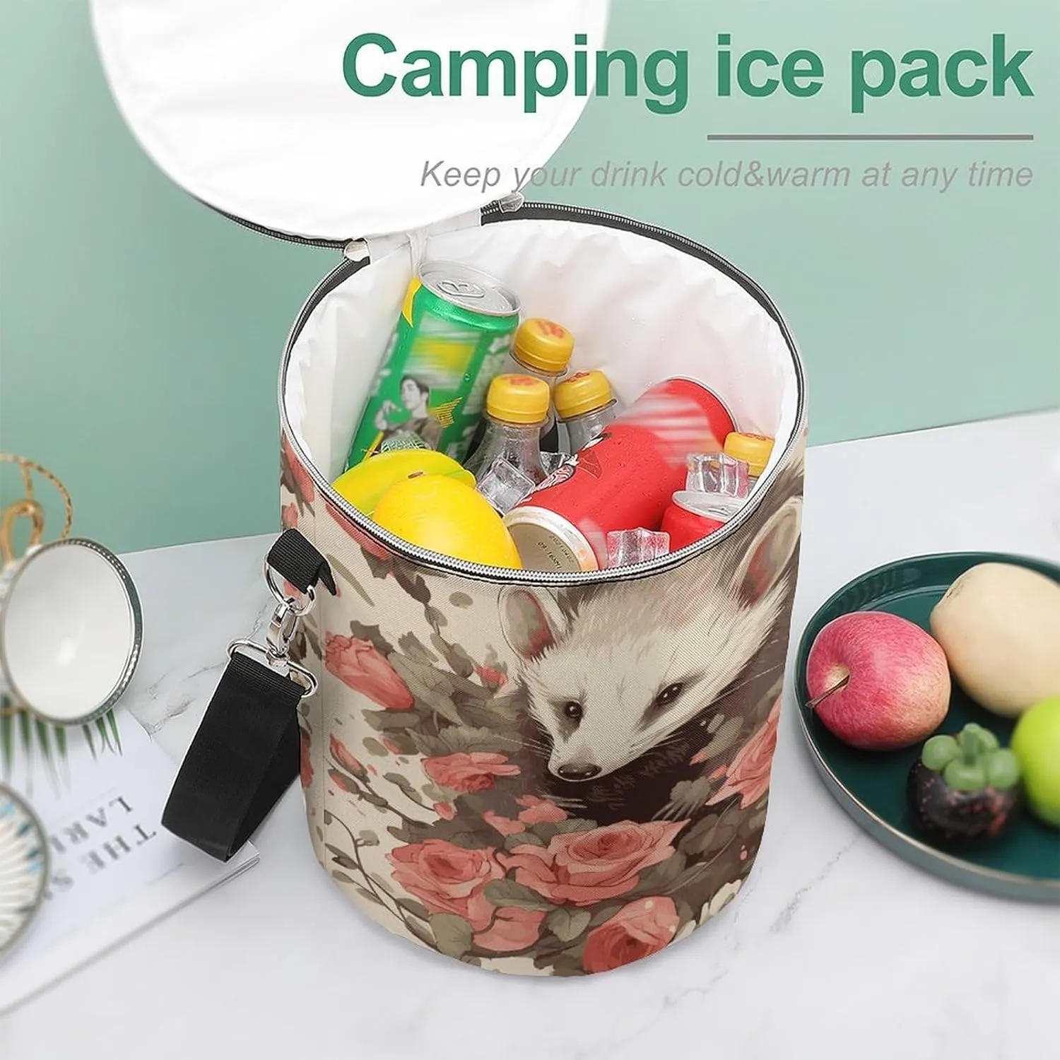 24 Cans Collapsible Soft Cooler Bag,Opossum And Roses Large Leakproof Camping Cooler,Portable Travel Cooler for Picnic, Camping, Beach, Trip