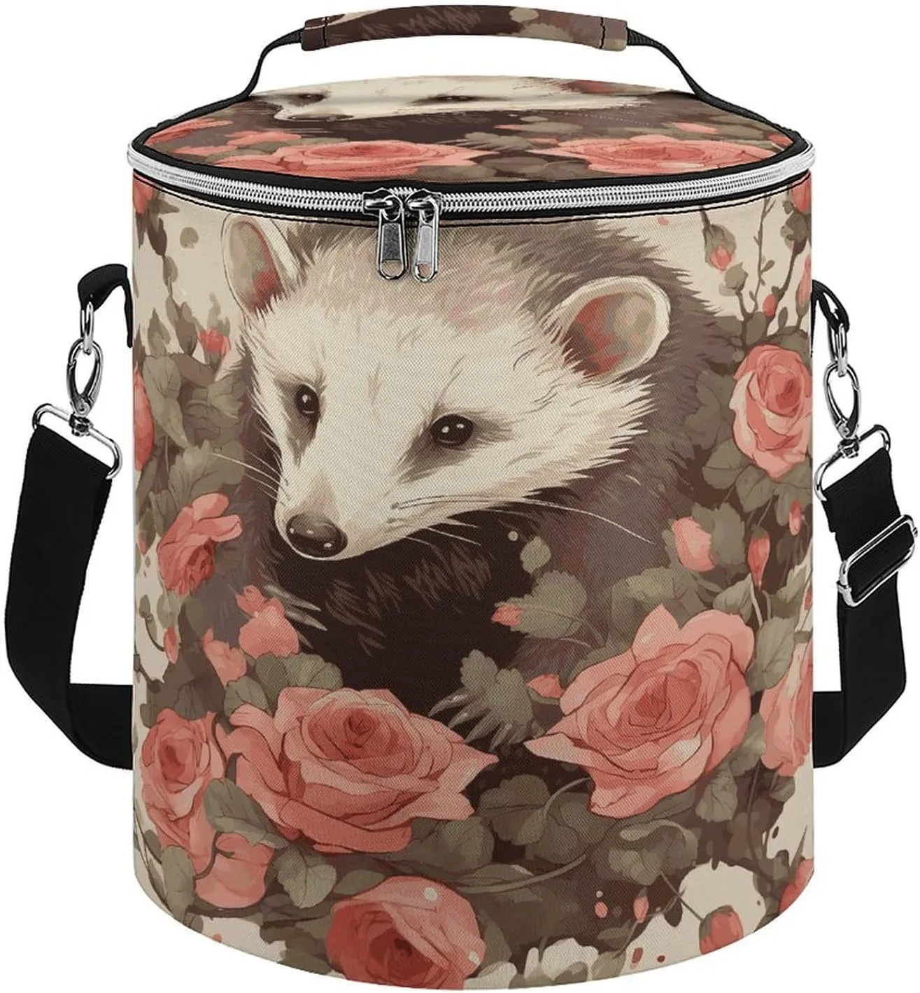 24 Cans Collapsible Soft Cooler Bag,Opossum And Roses Large Leakproof Camping Cooler,Portable Travel Cooler for Picnic, Camping, Beach, Trip