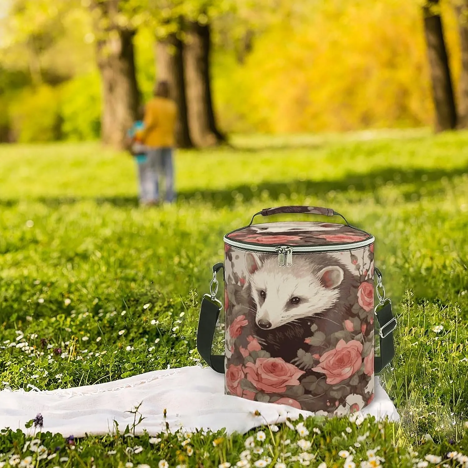 24 Cans Collapsible Soft Cooler Bag,Opossum And Roses Large Leakproof Camping Cooler,Portable Travel Cooler for Picnic, Camping, Beach, Trip
