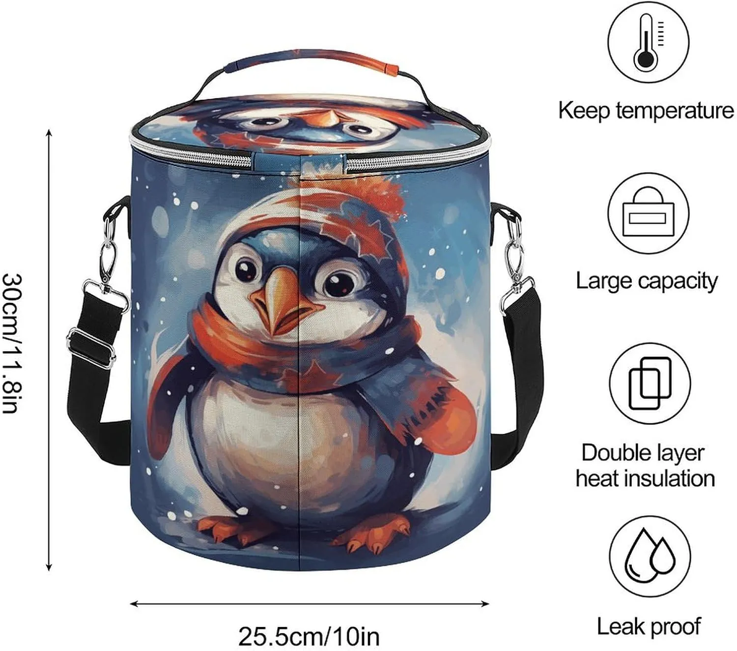 24 Cans Collapsible Soft Cooler Bag,Penguin Wearing Scarf Large Leakproof Camping Cooler,Portable Travel Cooler for Picnic, Camping, Beach, Trip