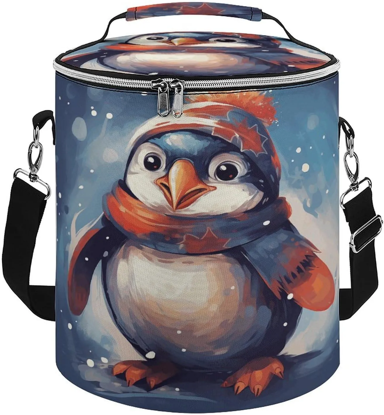 24 Cans Collapsible Soft Cooler Bag,Penguin Wearing Scarf Large Leakproof Camping Cooler,Portable Travel Cooler for Picnic, Camping, Beach, Trip