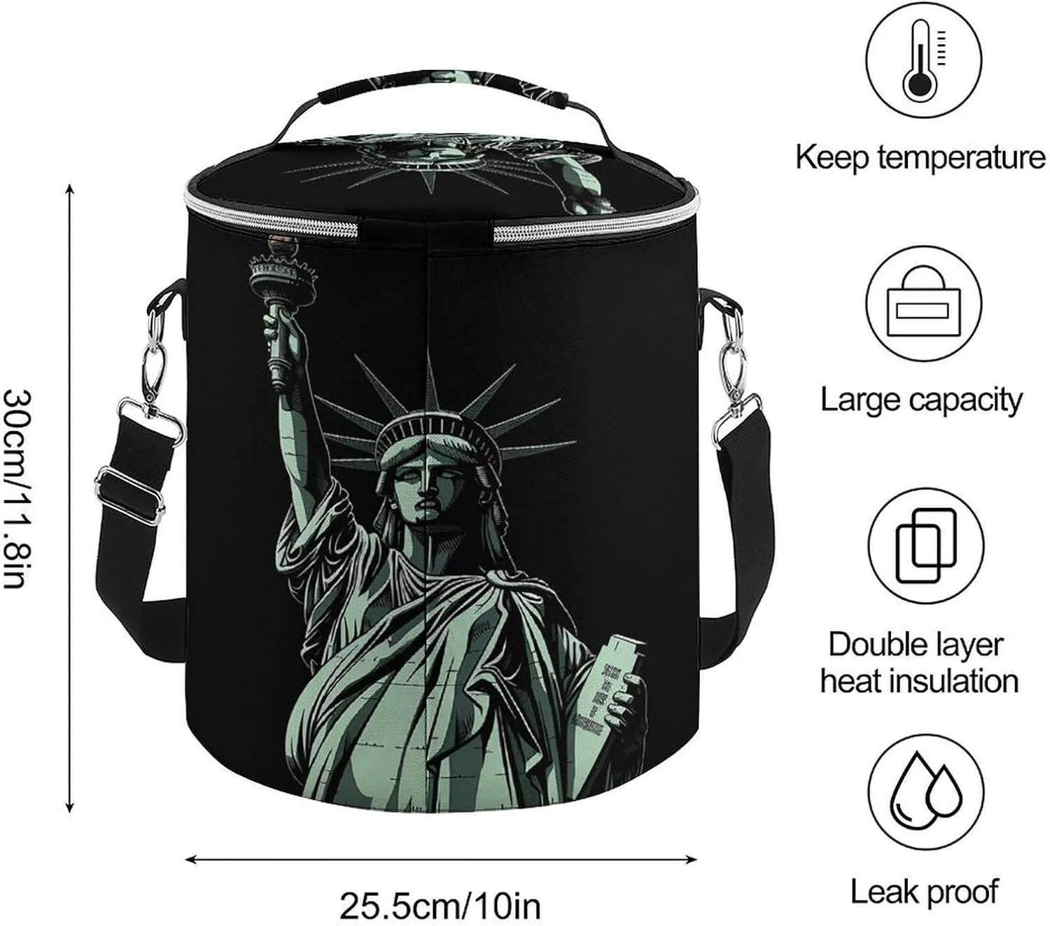 24 Cans Collapsible Soft Cooler Bag,Statue of Liberty Pattern Large Leakproof Camping Cooler,Portable Travel Cooler for Picnic, Camping, Beach, Trip