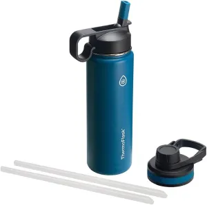 24 Oz Double Wall Vacuum Insulated Stainless Steel Water Bottle with Two Lids, Cobalt