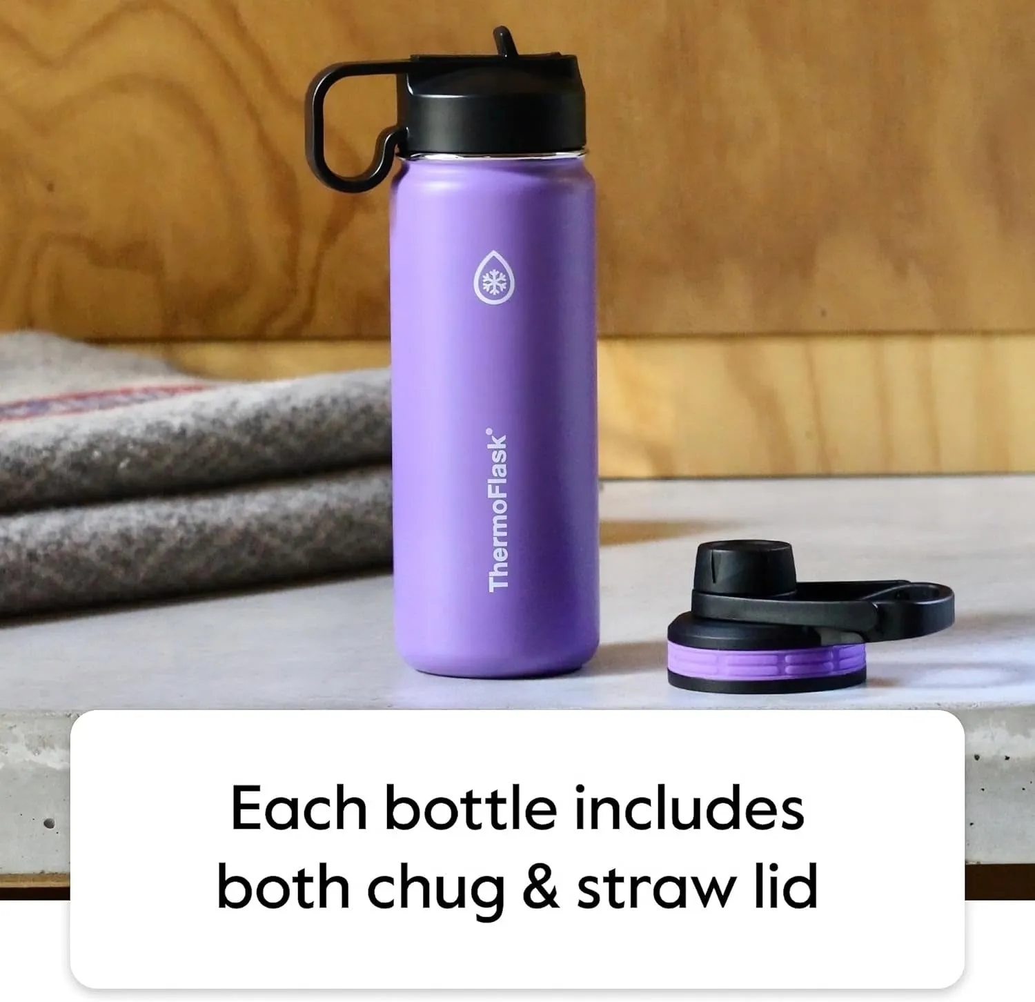 24 Oz Double Wall Vacuum Insulated Stainless Steel Water Bottle with Two Lids, Cobalt