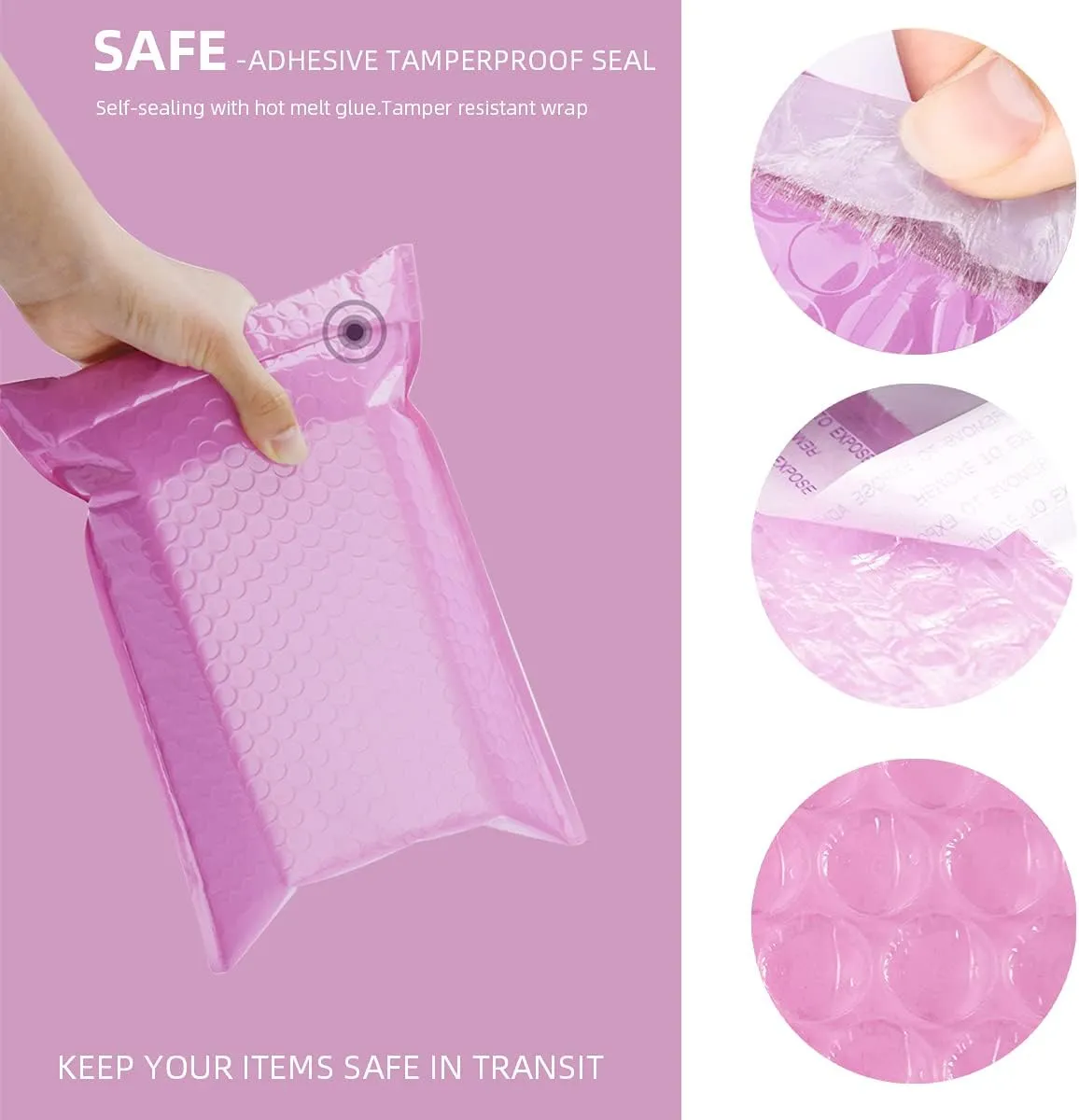 25 Pack Poly Bubble Mailers Padded Envelopes Retailer Shipping Bags with Waterproof Self Seal Strip (pink, #0 7x10 inch)