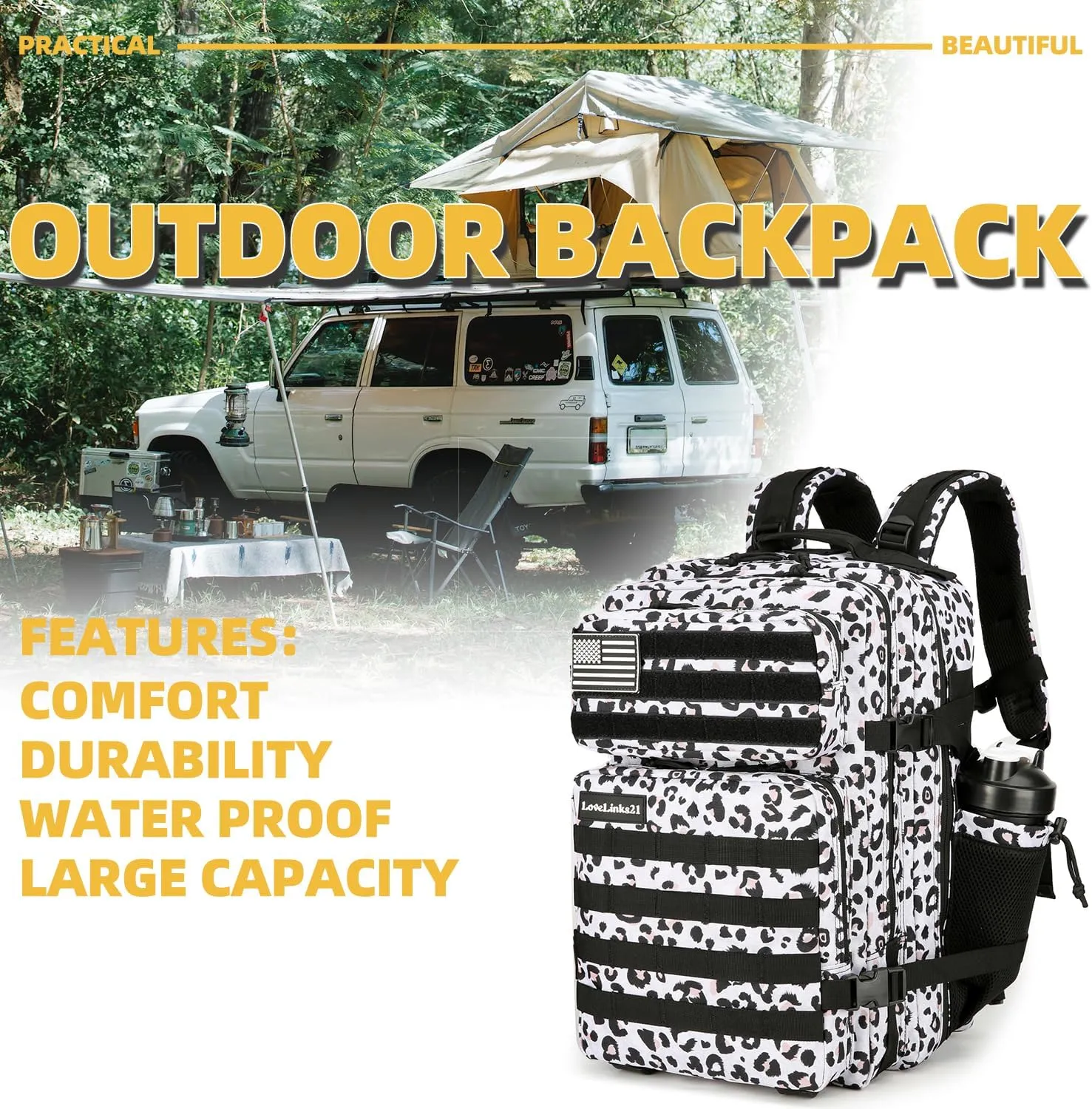 25L Tactical Backpack Military Tactical Backpack for Men and Women Small Assault Pack Outdoor Travel Hiking Camping Rucksack with Molle Webbing (White Leopard)