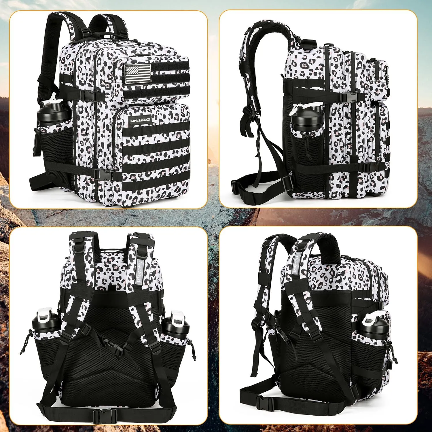 25L Tactical Backpack Military Tactical Backpack for Men and Women Small Assault Pack Outdoor Travel Hiking Camping Rucksack with Molle Webbing (White Leopard)