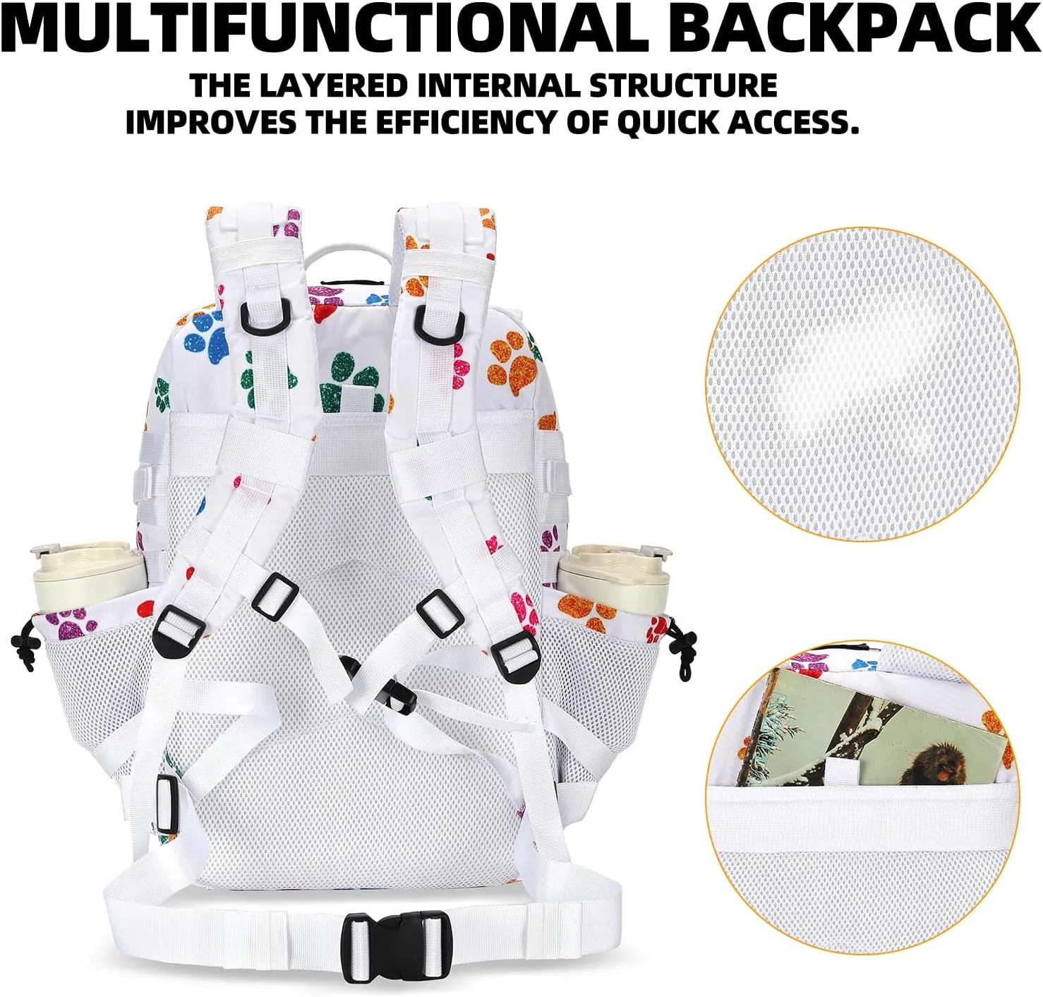25L Tactical Military Backpack Small Travel Rucksack for Men and Women Assault Pack Bug Out Bag Molle Daypack Gym Backpack with Bottle Holder (Cat Paw)