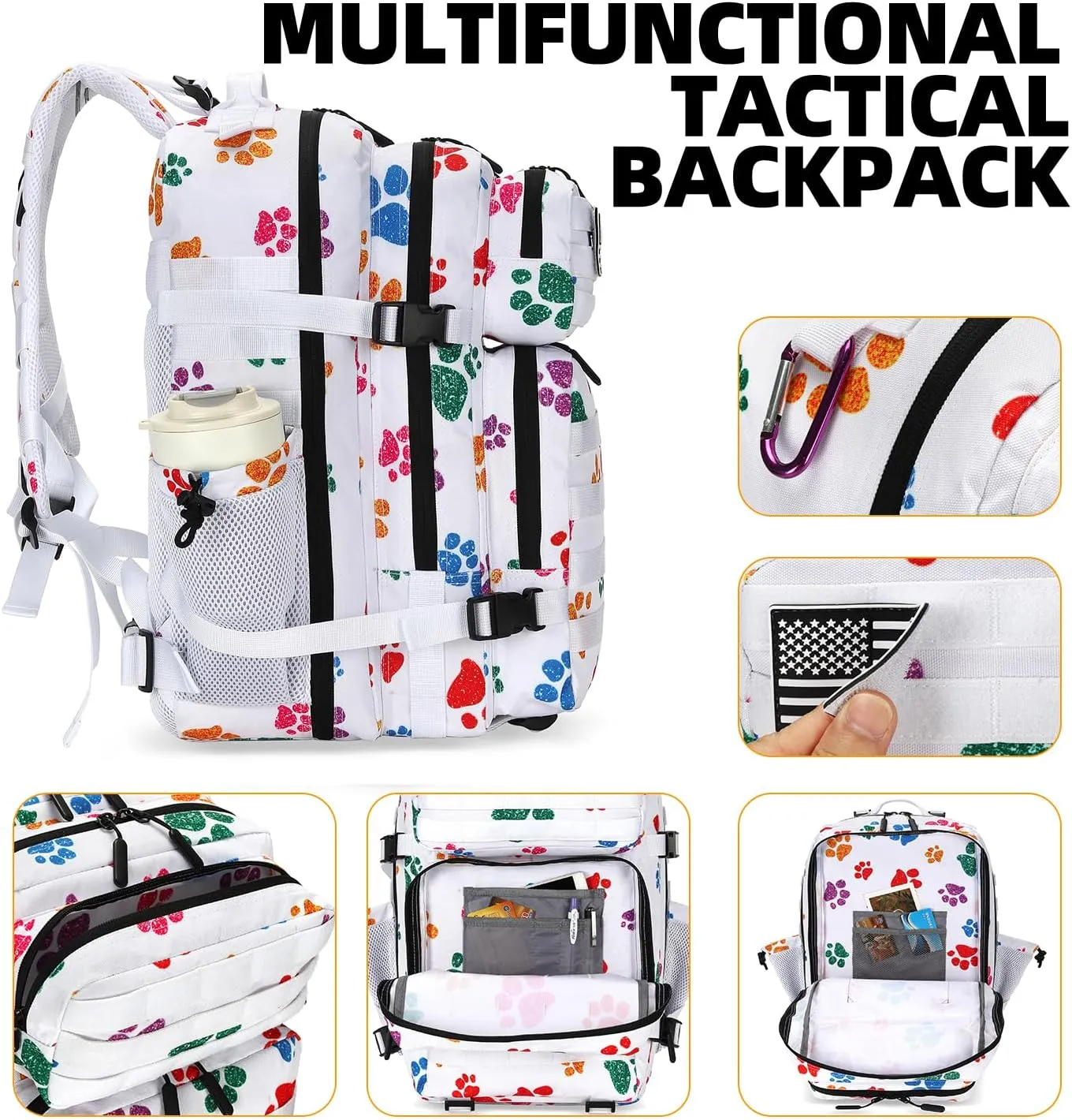 25L Tactical Military Backpack Small Travel Rucksack for Men and Women Assault Pack Bug Out Bag Molle Daypack Gym Backpack with Bottle Holder (Cat Paw)