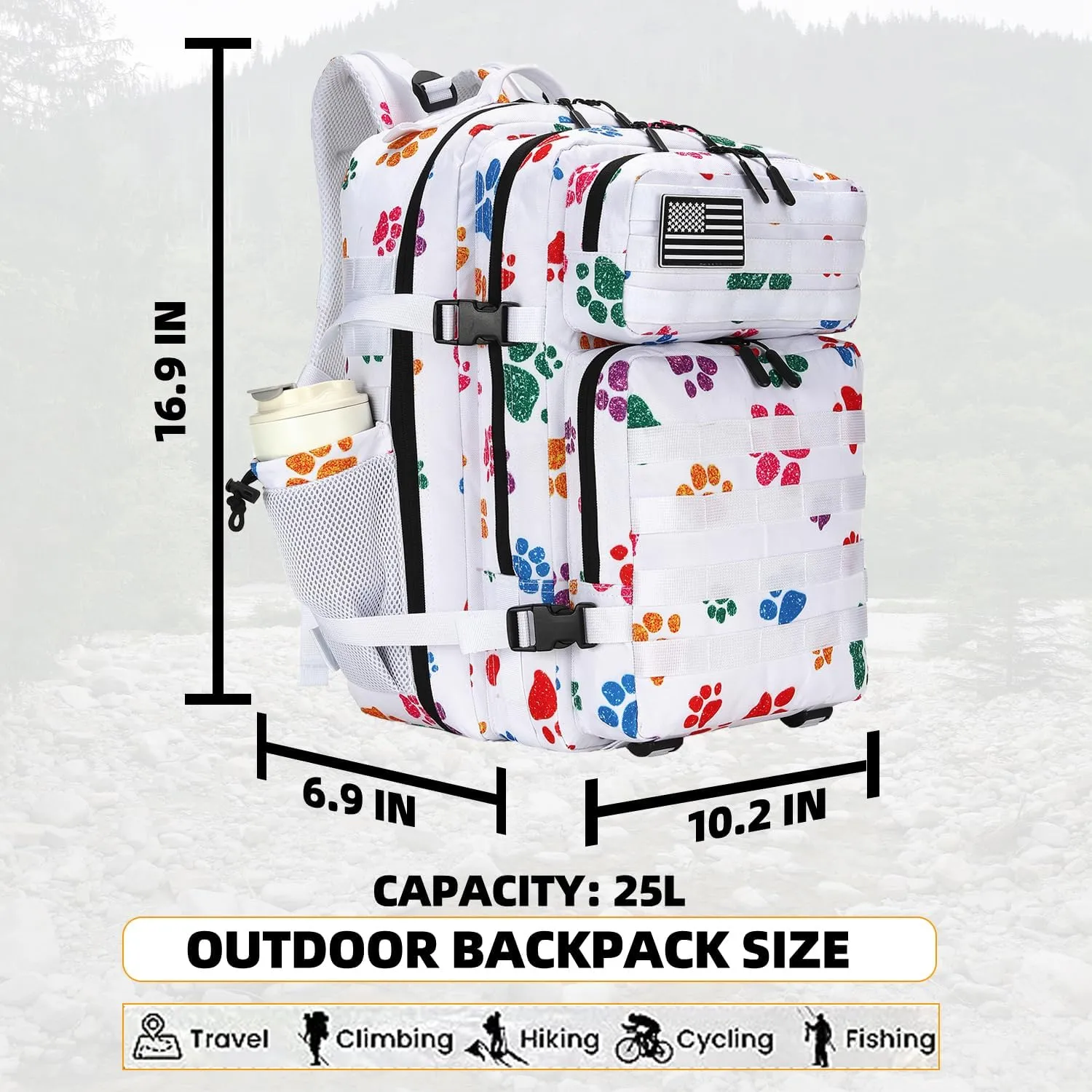 25L Tactical Military Backpack Small Travel Rucksack for Men and Women Assault Pack Bug Out Bag Molle Daypack Gym Backpack with Bottle Holder (Cat Paw)