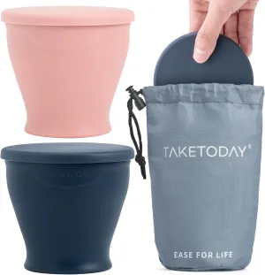 2PCS Collapsible Travel Cup - Silicone Foldable Water Cup, BPA-Free with Lid & Waterproof Bag - Drinking Cup Set for Camping, Outdoors & International Travel（8 Oz, Navy & Lowcountry Peach）