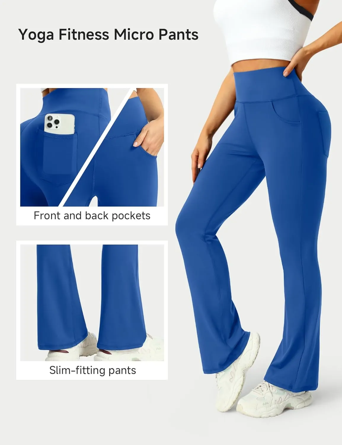 3 Packs Womens High Waist Flare Pants-Flare Yoga Pants，Yoga Pants with Pockets - High Waist and Wide Leg