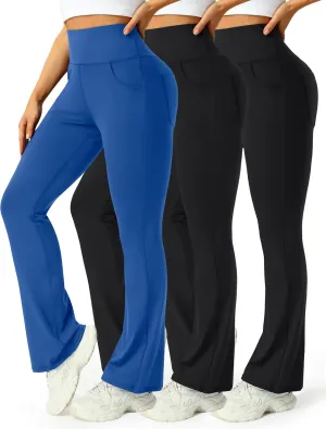 3 Packs Womens High Waist Flare Pants-Flare Yoga Pants，Yoga Pants with Pockets - High Waist and Wide Leg
