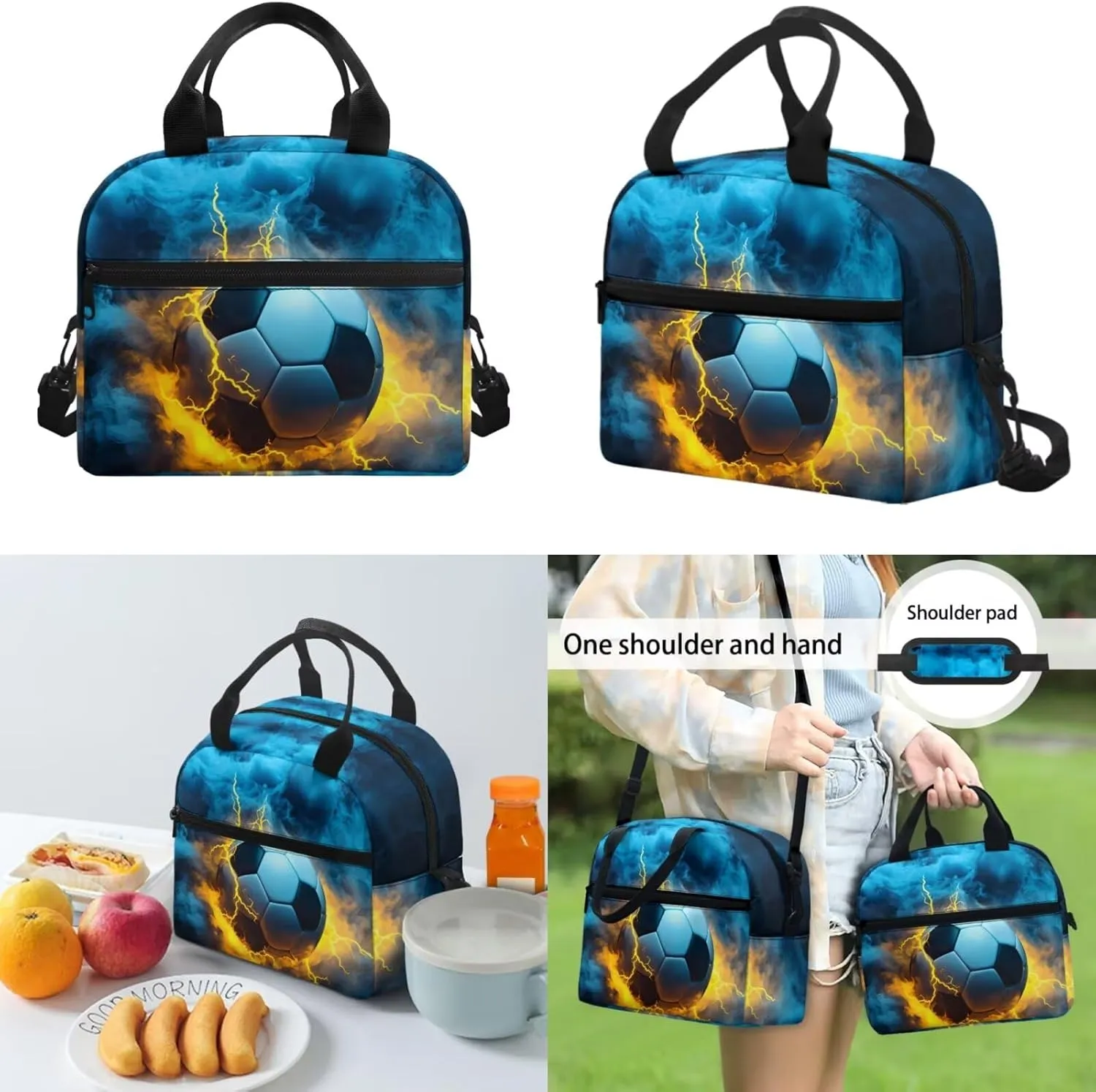 3 Pcs Backpack for Boys 17 Inch Blue Smoke Soccer Kids Bookbag Rucksack Knapsack with Lunch Box Pencil Case 3 In 1 Lightweight Large Capacity School Bag for Boys