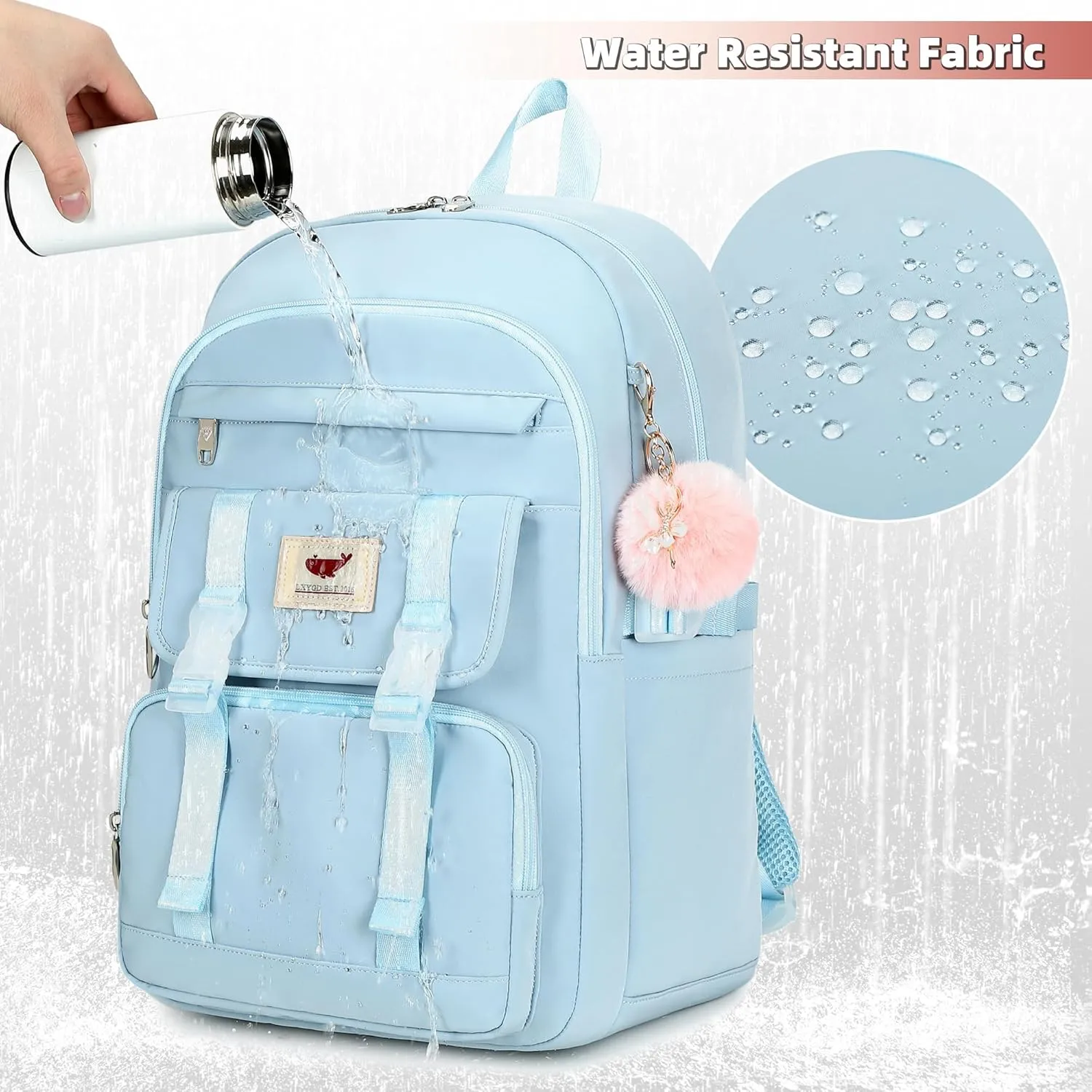 3 PCS Backpack for Teen Girls,Laptop Backpacks 15.6 Inch School Bag with Lunch Box Pencil Pouch Set for Students Aesthetic College Bookbag Travel Daypack(Blue)