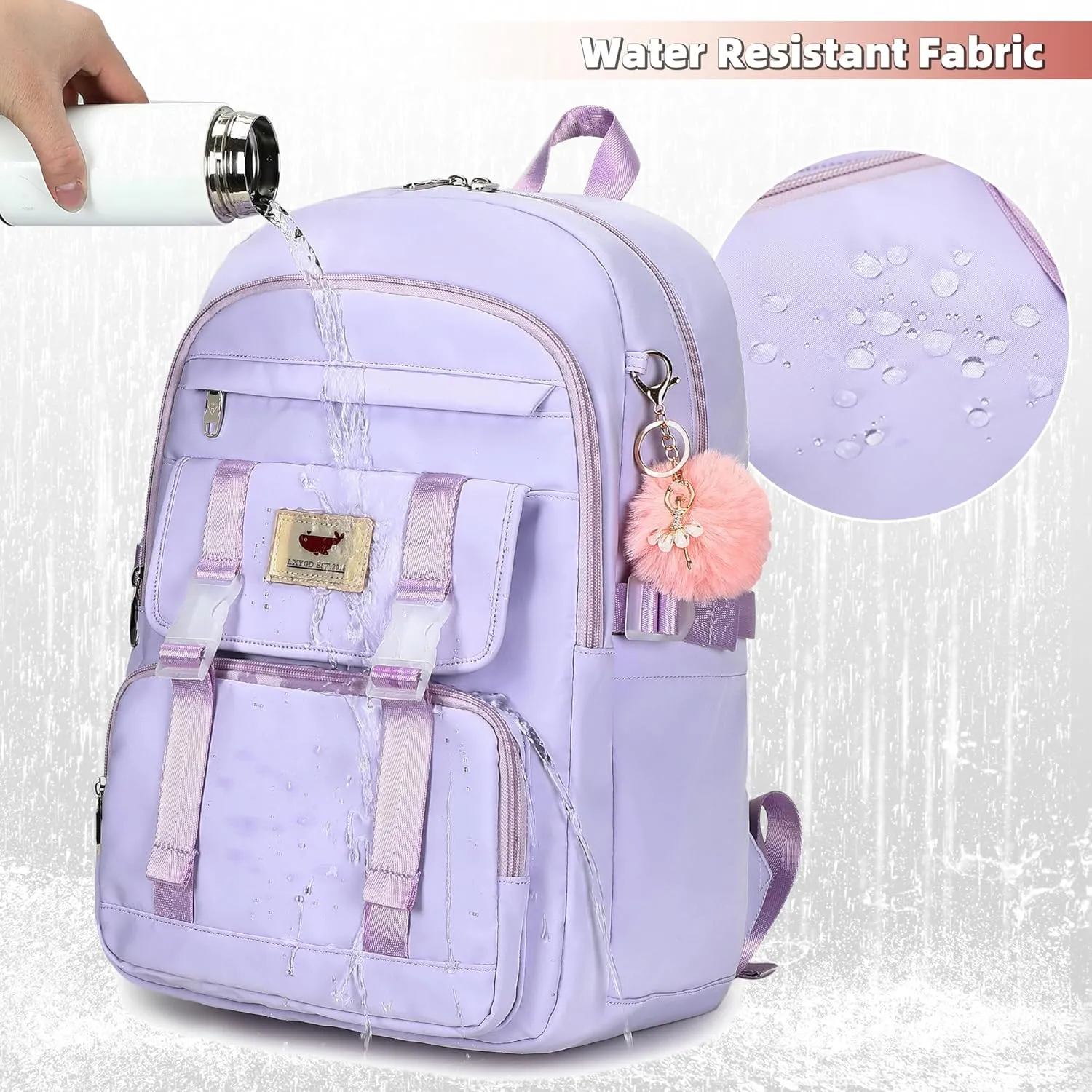3 PCS Backpack for Teen Girls,Laptop Backpacks 15.6 Inch School Bag with Lunch Box Pencil Pouch Set for Students Aesthetic College Bookbag Travel Daypack(Purple)