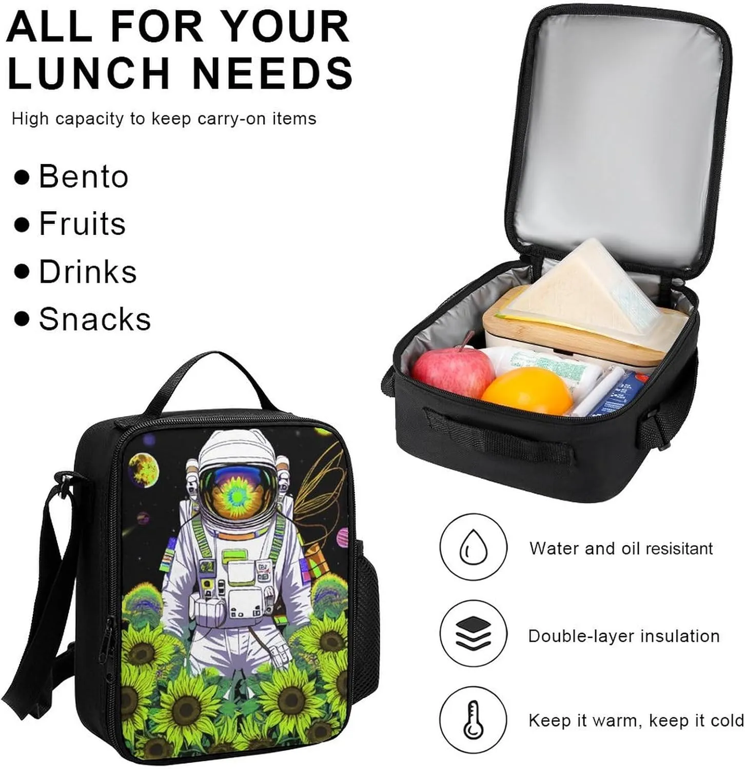 3 Piece Backpack Big Capacity Bookbag Backpack for Sports Outdoors Running - Psychedelic Space Astronaut Sunflower Snake Art, Adult, Travel Hiking Camping Rucksack