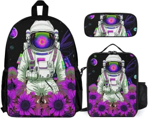 3 Piece Rucksack Large Capacity Shoulder Bag Backpack for Gym Work Bicycle - Psychedelic Space Astronaut Sunflower Snake Art, Adult, Travel Hiking Backpack