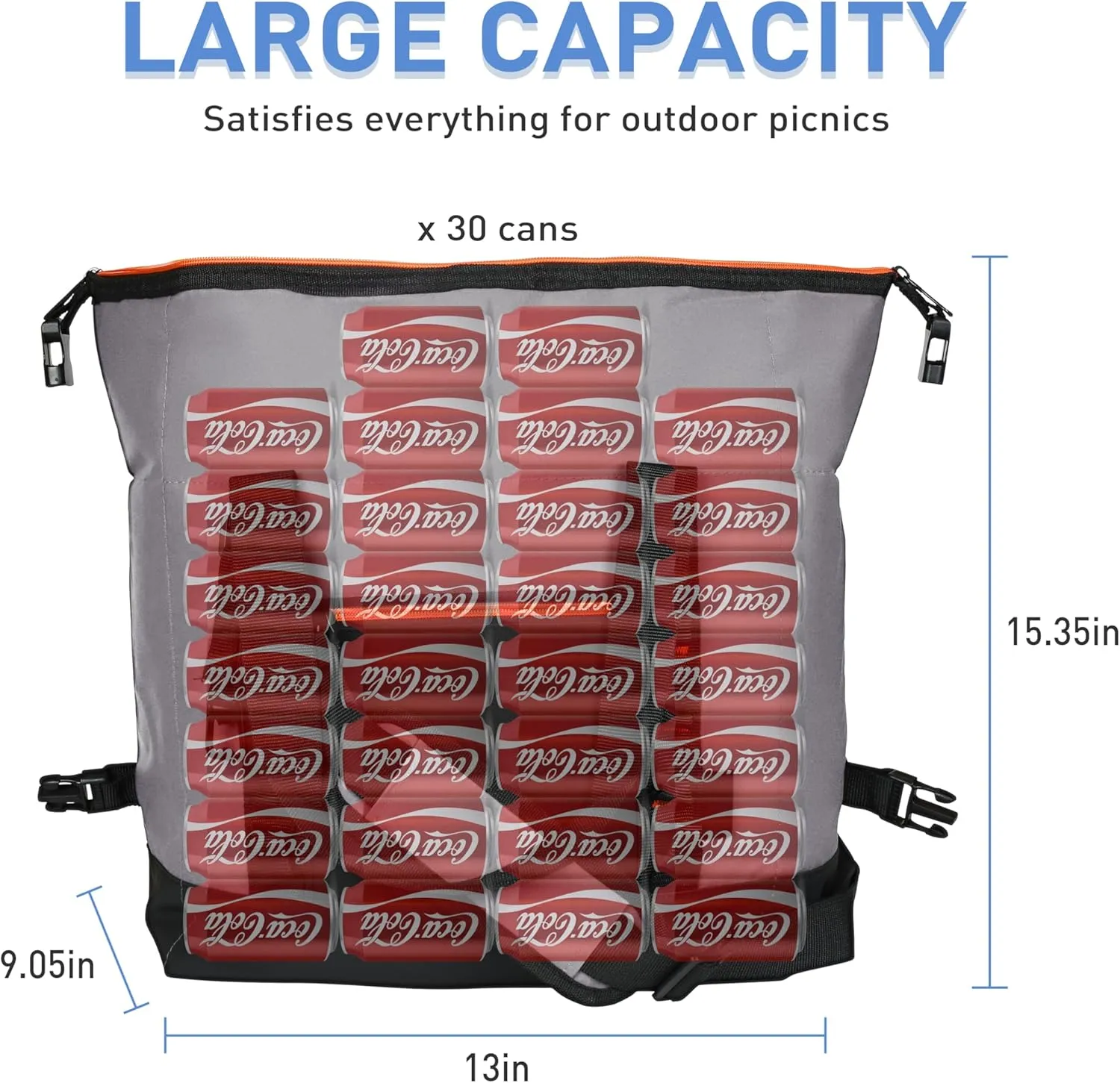 30 Cans Insulated Cooler Bag, Collapsible Leakproof Outdoor Camping Cooler with Zippered, Reusable Portable Grocery Cooler Bags for Travel, Picnic, Camping, Kayaking