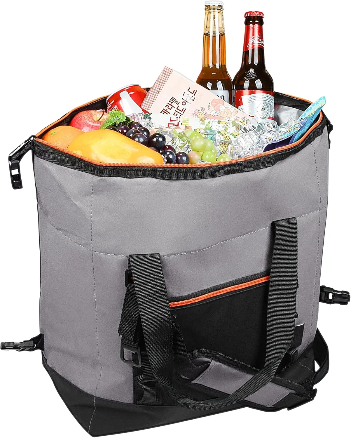 30 Cans Insulated Cooler Bag, Collapsible Leakproof Outdoor Camping Cooler with Zippered, Reusable Portable Grocery Cooler Bags for Travel, Picnic, Camping, Kayaking