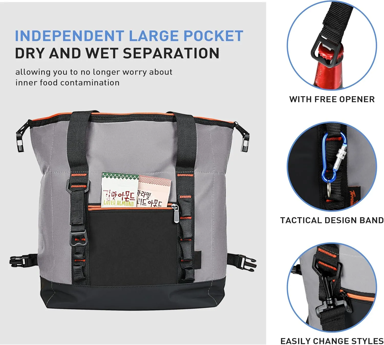 30 Cans Insulated Cooler Bag, Collapsible Leakproof Outdoor Camping Cooler with Zippered, Reusable Portable Grocery Cooler Bags for Travel, Picnic, Camping, Kayaking