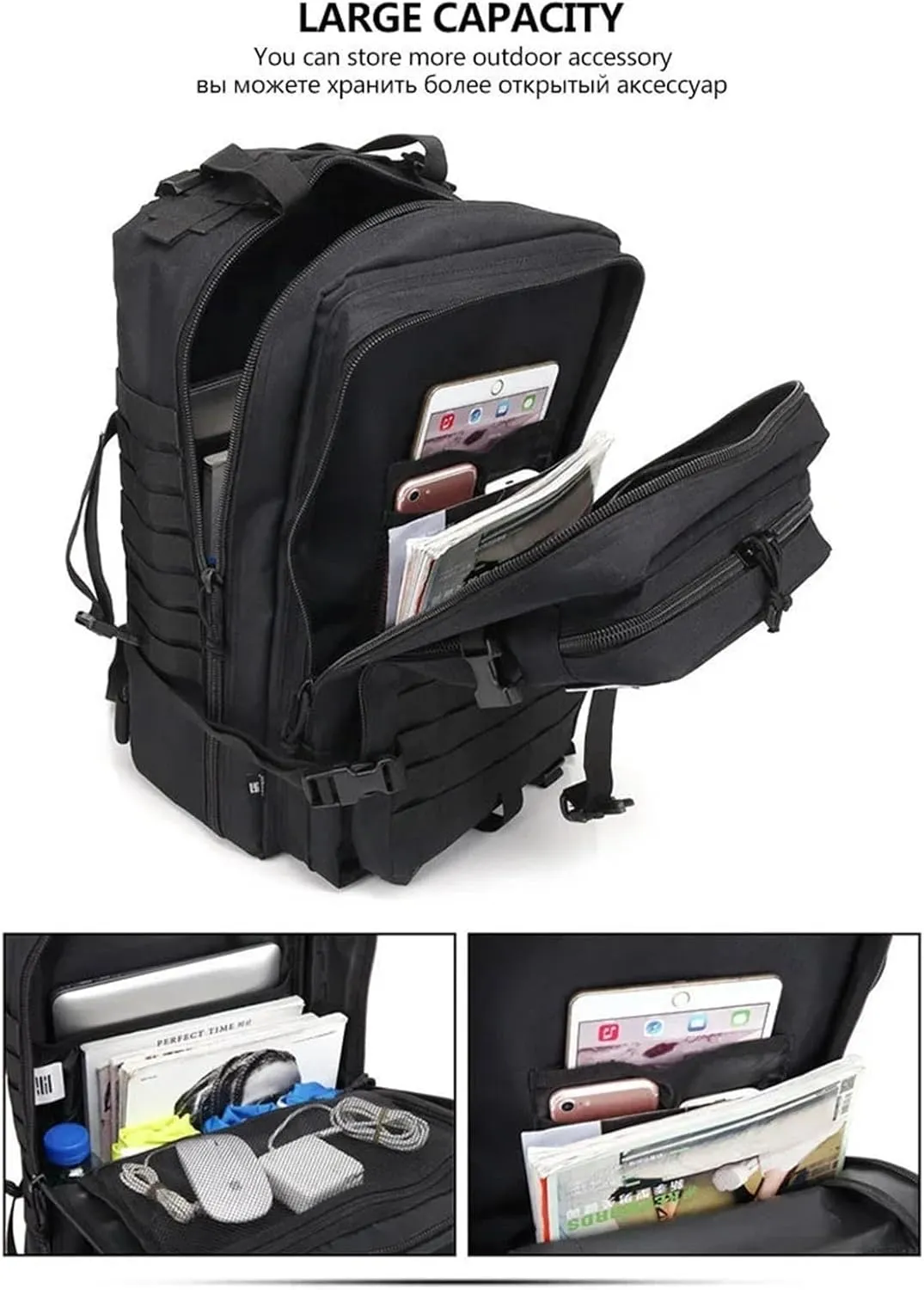 30L Tactical Backpacks Man Traveling Bags Survival Outdoor 3P Assault Pack EDC Molle Pack Hiking Trekking Hunting Bag(CAMO)