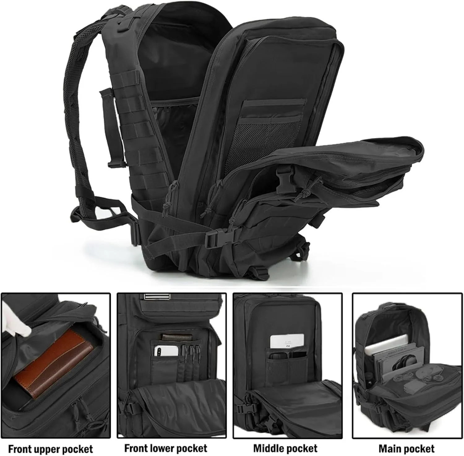 30L Tactical Backpacks Man Traveling Bags Survival Outdoor 3P Assault Pack EDC Molle Pack Hiking Trekking Hunting Bag(CAMO)