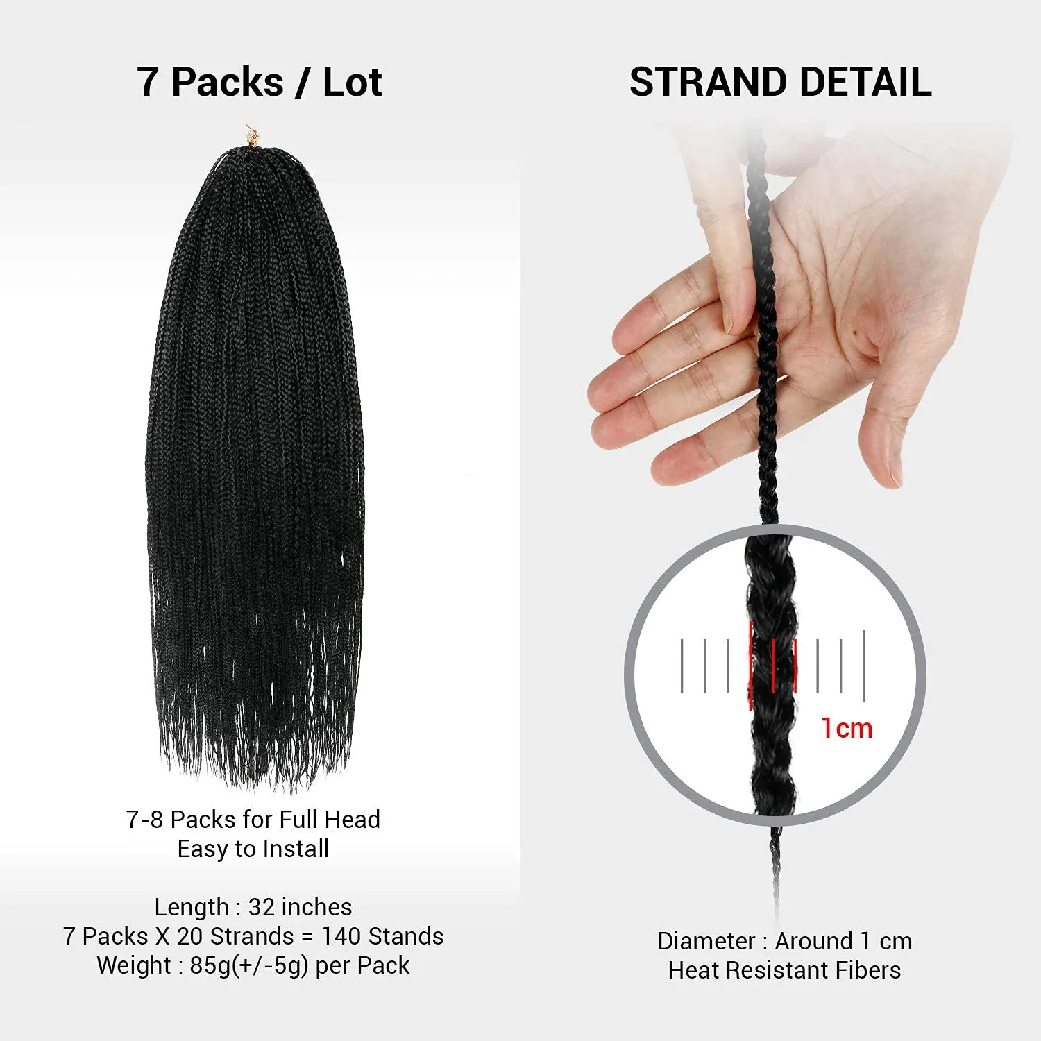 32 Inch 7 Pack AU-THEN-TIC Box Braid Crochet Hair Crochet Box Braids Hair Mambo Twist Braiding Pre-Stretched Pre Looped Synthetic Hair Extensions (32 Inch (Pack of 7), 1 (Jet Black))