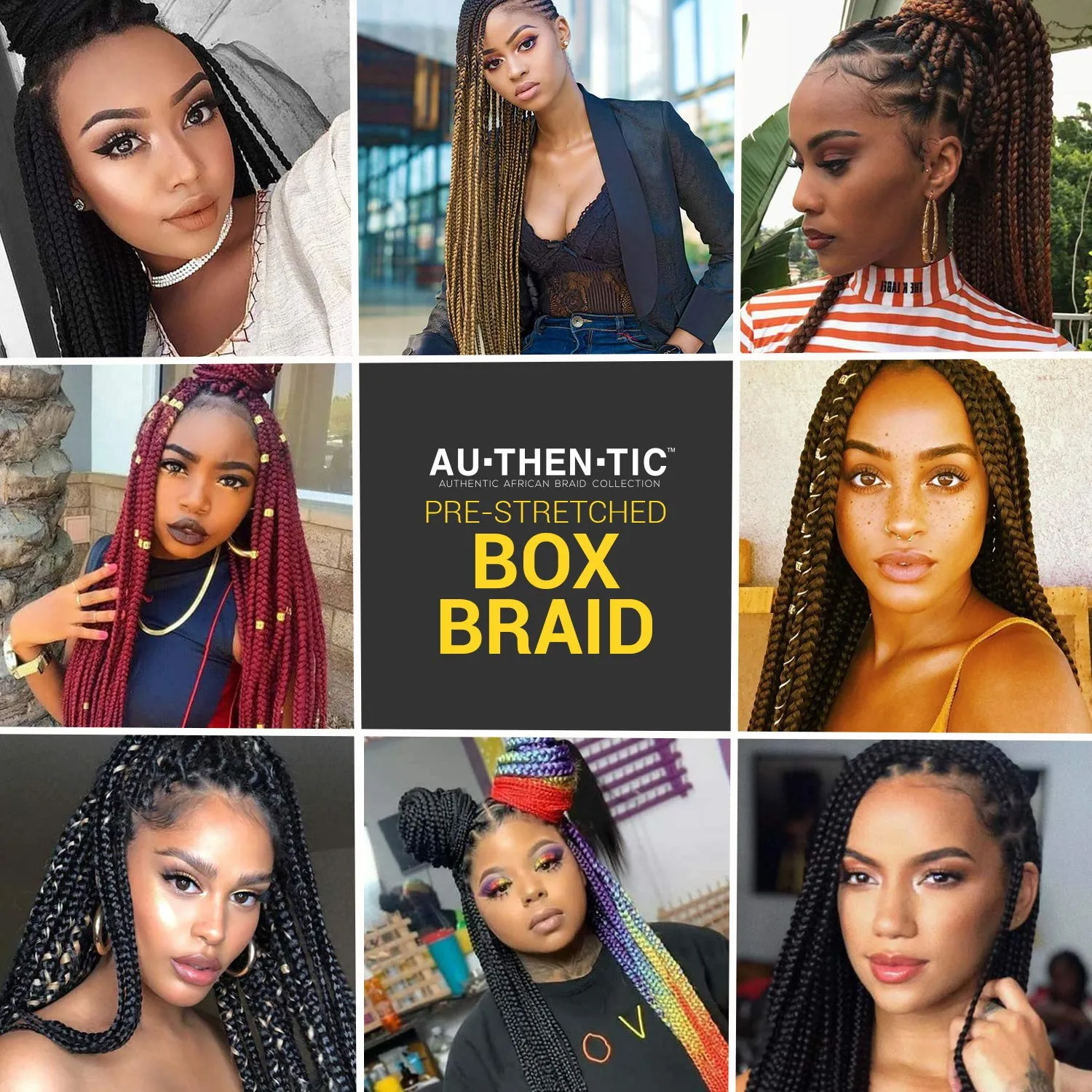 32 Inch 7 Pack AU-THEN-TIC Box Braid Crochet Hair Crochet Box Braids Hair Mambo Twist Braiding Pre-Stretched Pre Looped Synthetic Hair Extensions (32 Inch (Pack of 7), 1 (Jet Black))
