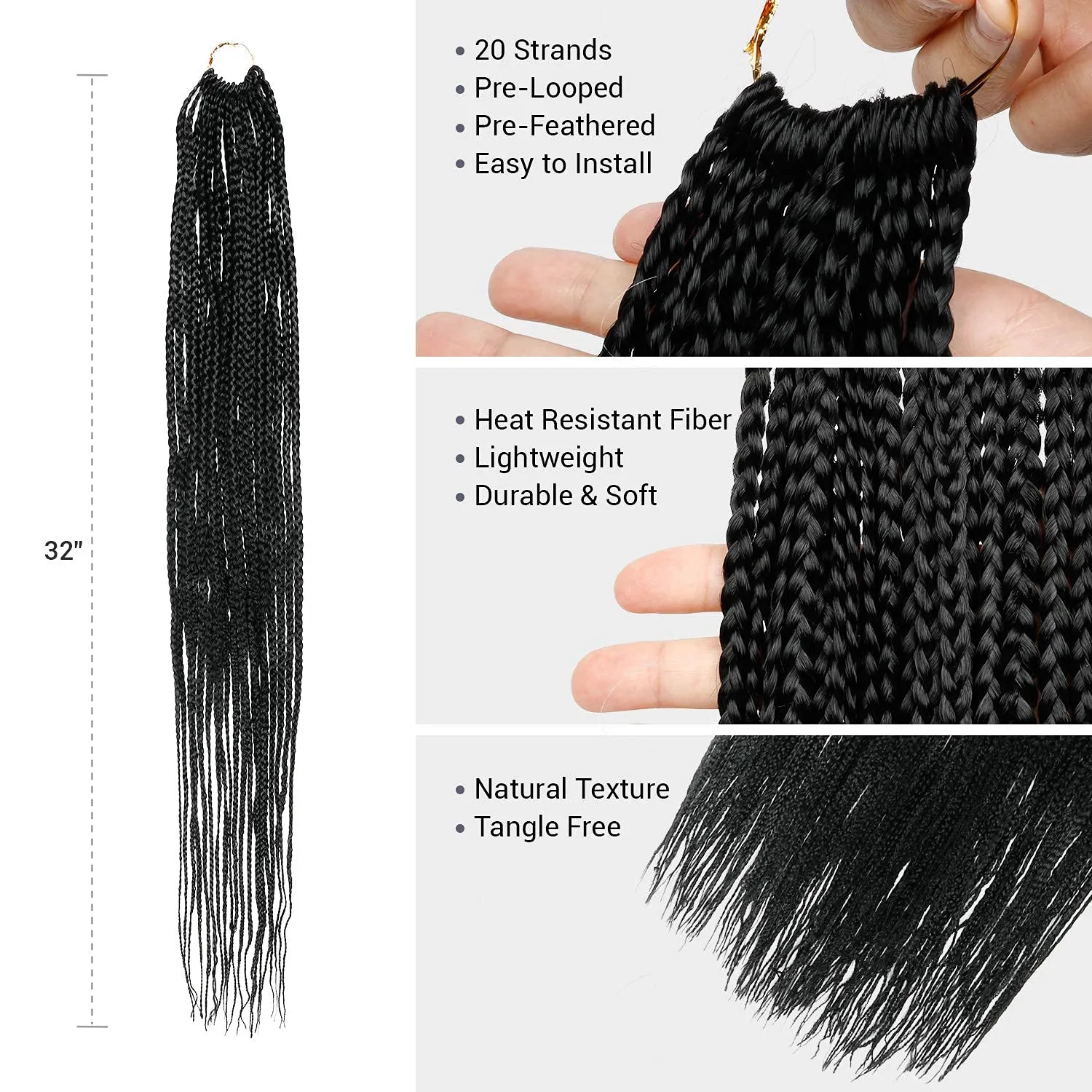 32 Inch 7 Pack AU-THEN-TIC Box Braid Crochet Hair Crochet Box Braids Hair Mambo Twist Braiding Pre-Stretched Pre Looped Synthetic Hair Extensions (32 Inch (Pack of 7), 1 (Jet Black))