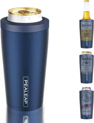 4 in 1 Insulated Slim Can Cooler for 12 OZ Cans and Beer Bottle - Keep 8 Hours Cold, Easy to Hold - Stainless Steel Can Holder, Double Walled Can Insulator for Hard Seltzer and More (Navy Blue)