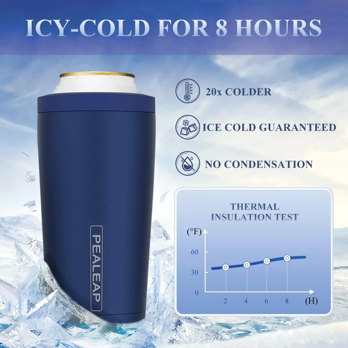 4 in 1 Insulated Slim Can Cooler for 12 OZ Cans and Beer Bottle - Keep 8 Hours Cold, Easy to Hold - Stainless Steel Can Holder, Double Walled Can Insulator for Hard Seltzer and More (Navy Blue)