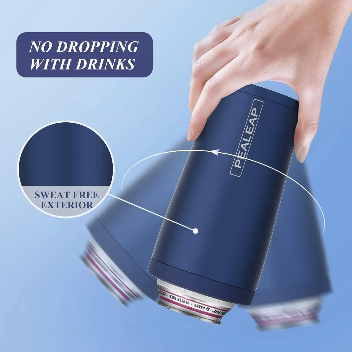 4 in 1 Insulated Slim Can Cooler for 12 OZ Cans and Beer Bottle - Keep 8 Hours Cold, Easy to Hold - Stainless Steel Can Holder, Double Walled Can Insulator for Hard Seltzer and More (Navy Blue)
