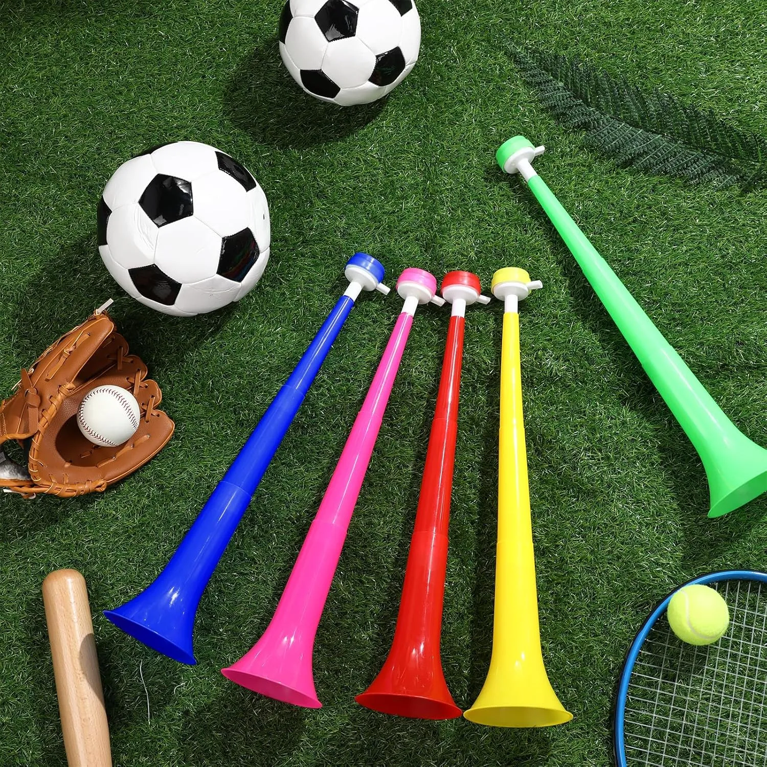 4 Pcs Stadium Horn 21 Inch Vuvuzela Plastic Collapsible Cheering Trumpets for Sporting Events Football Carnival Party Supplies, Yellow