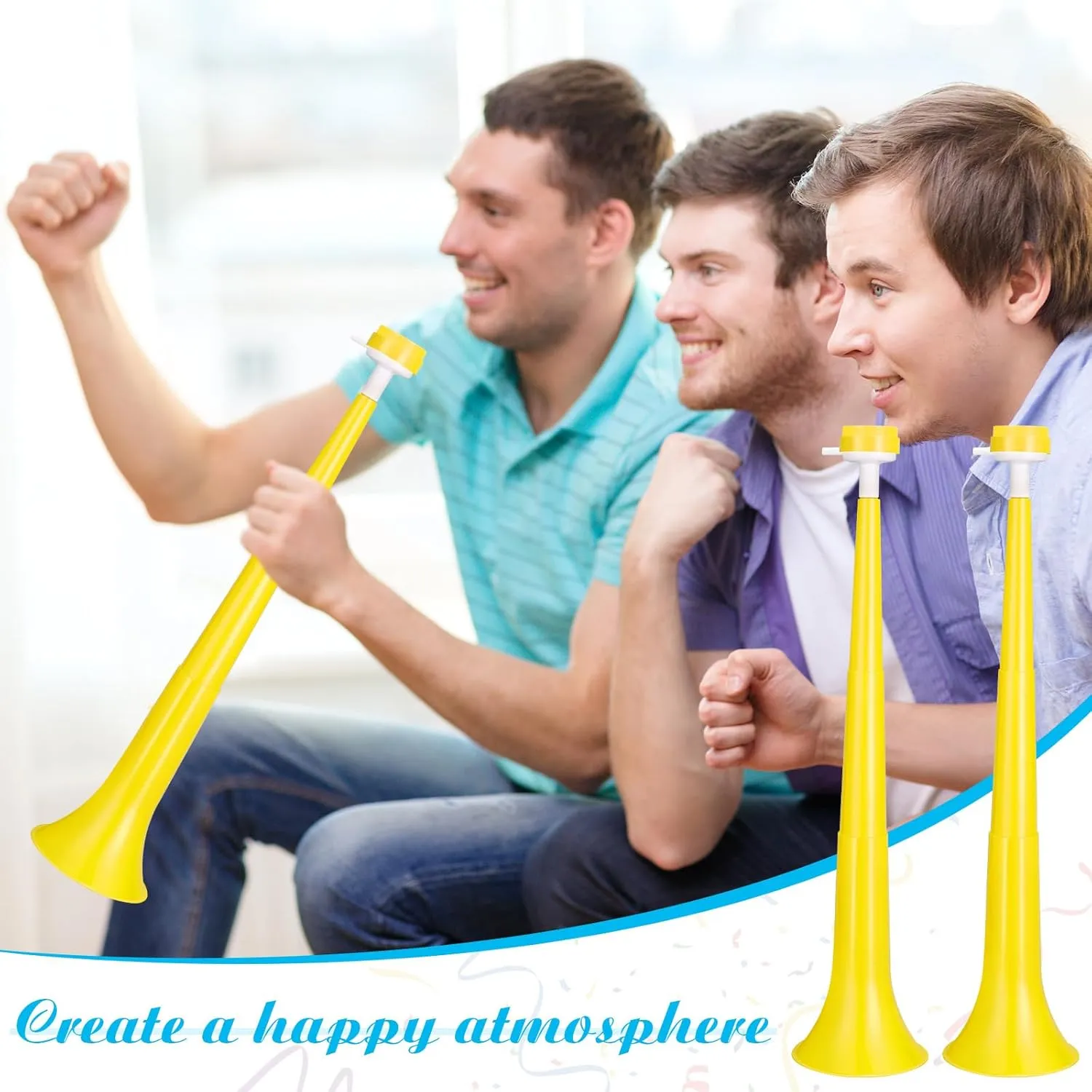 4 Pcs Stadium Horn 21 Inch Vuvuzela Plastic Collapsible Cheering Trumpets for Sporting Events Football Carnival Party Supplies, Yellow
