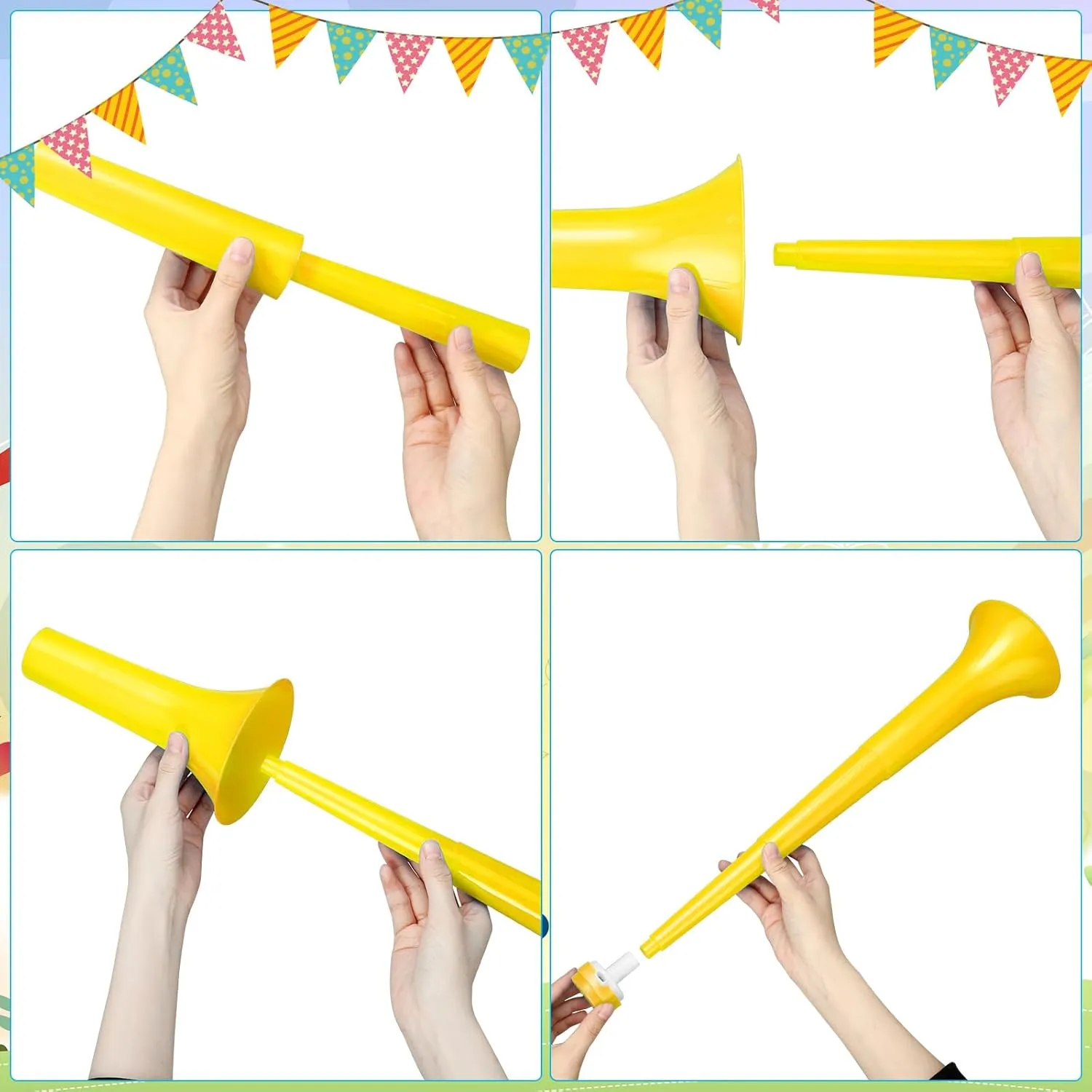 4 Pcs Stadium Horn 21 Inch Vuvuzela Plastic Collapsible Cheering Trumpets for Sporting Events Football Carnival Party Supplies, Yellow