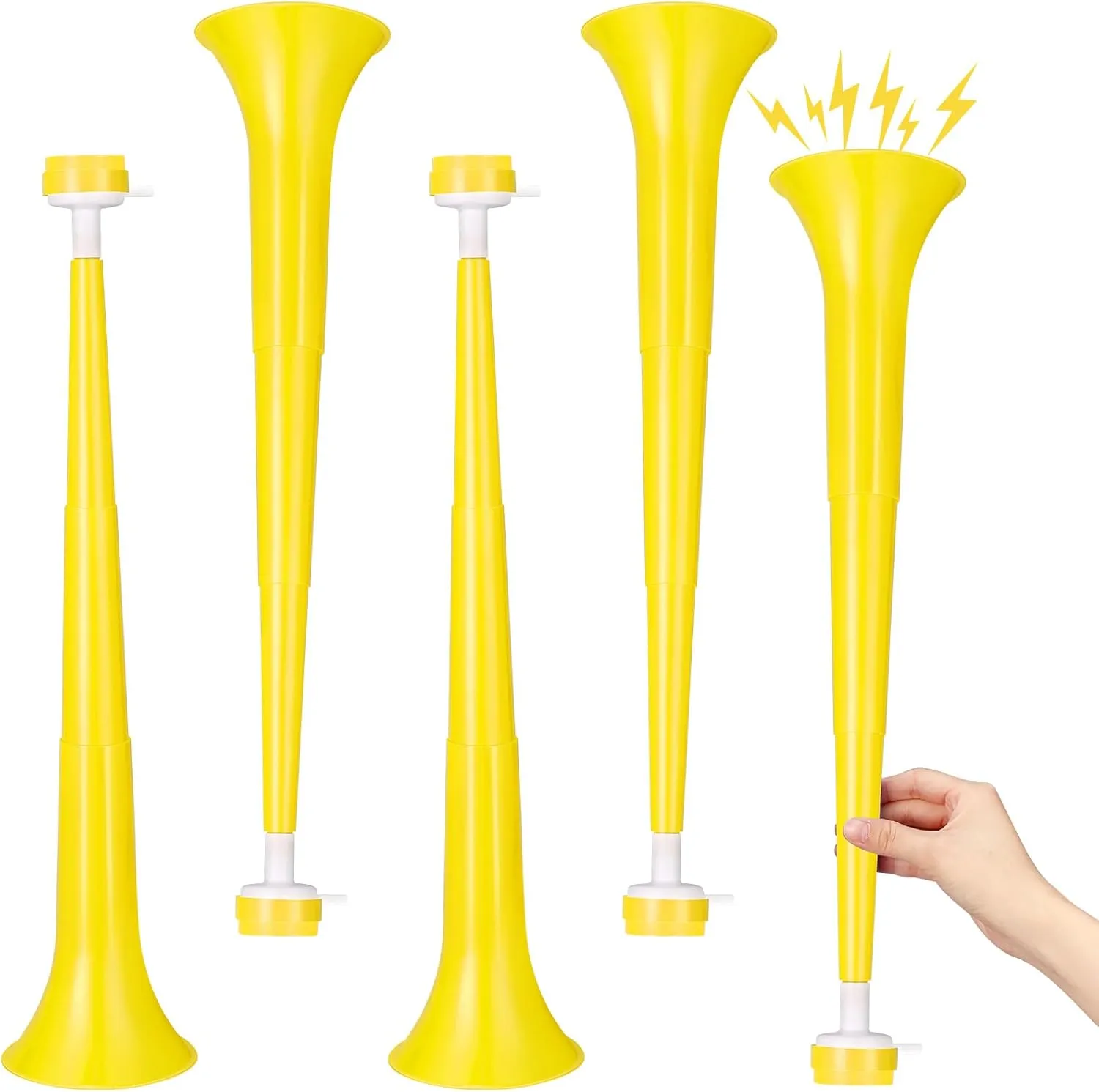 4 Pcs Stadium Horn 21 Inch Vuvuzela Plastic Collapsible Cheering Trumpets for Sporting Events Football Carnival Party Supplies, Yellow