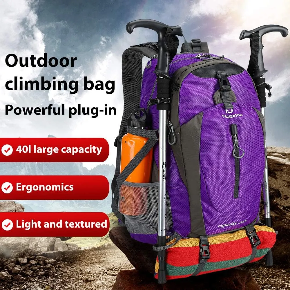 40L Waterproof Lightweight Outdoor Daypack Hiking,Camping,Travel Backpack for Women Men Purple