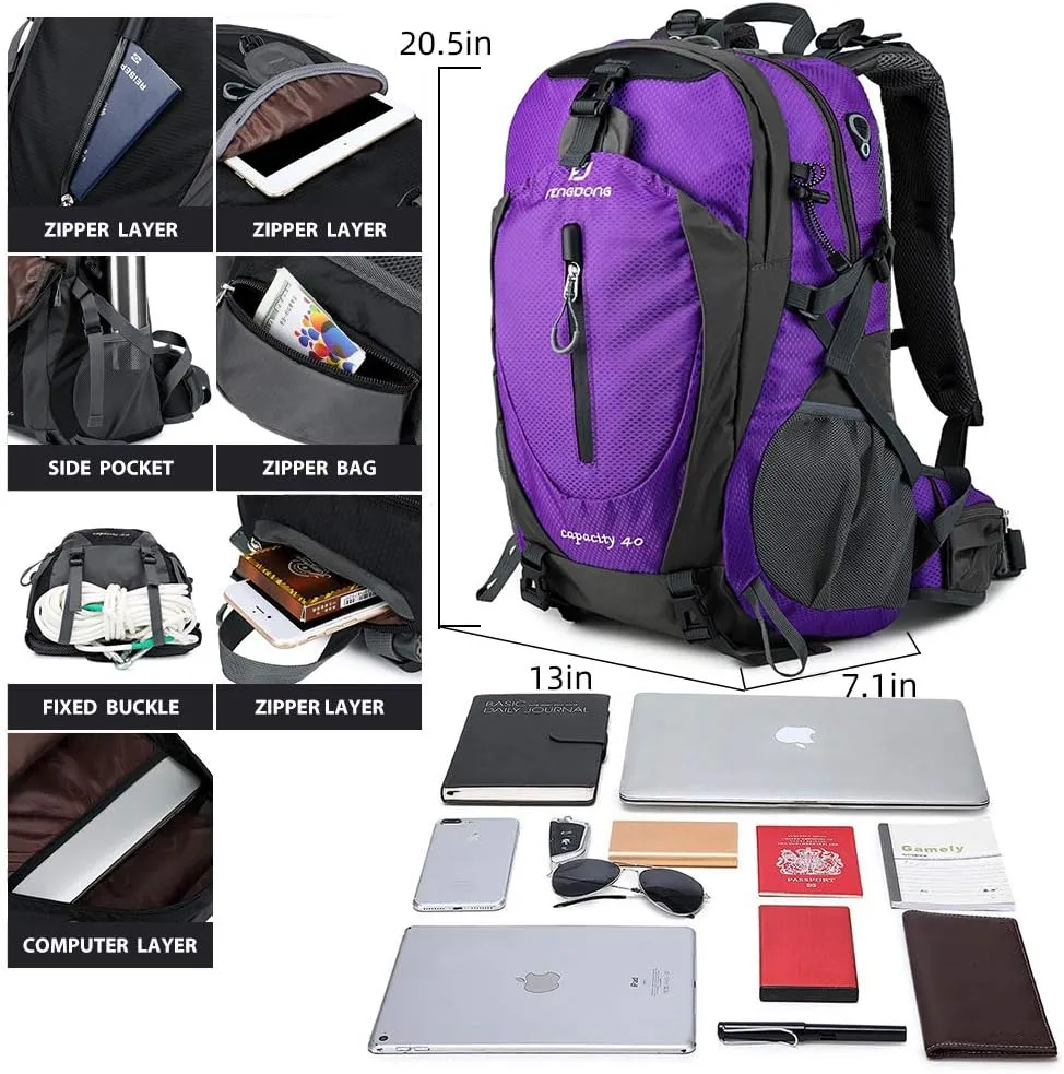 40L Waterproof Lightweight Outdoor Daypack Hiking,Camping,Travel Backpack for Women Men Purple