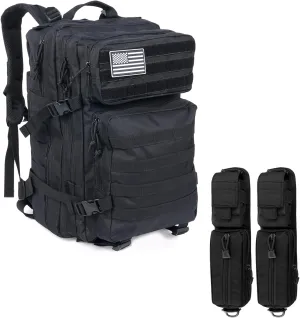 45L Military Tactical Backpacks ＆ 2 Pack Tactical Molle Accessories Pouch for Backpack Strap,Large Army Bug Out Bag With Molle System for Men and Women Camping, Hiking Trekking Rucksack