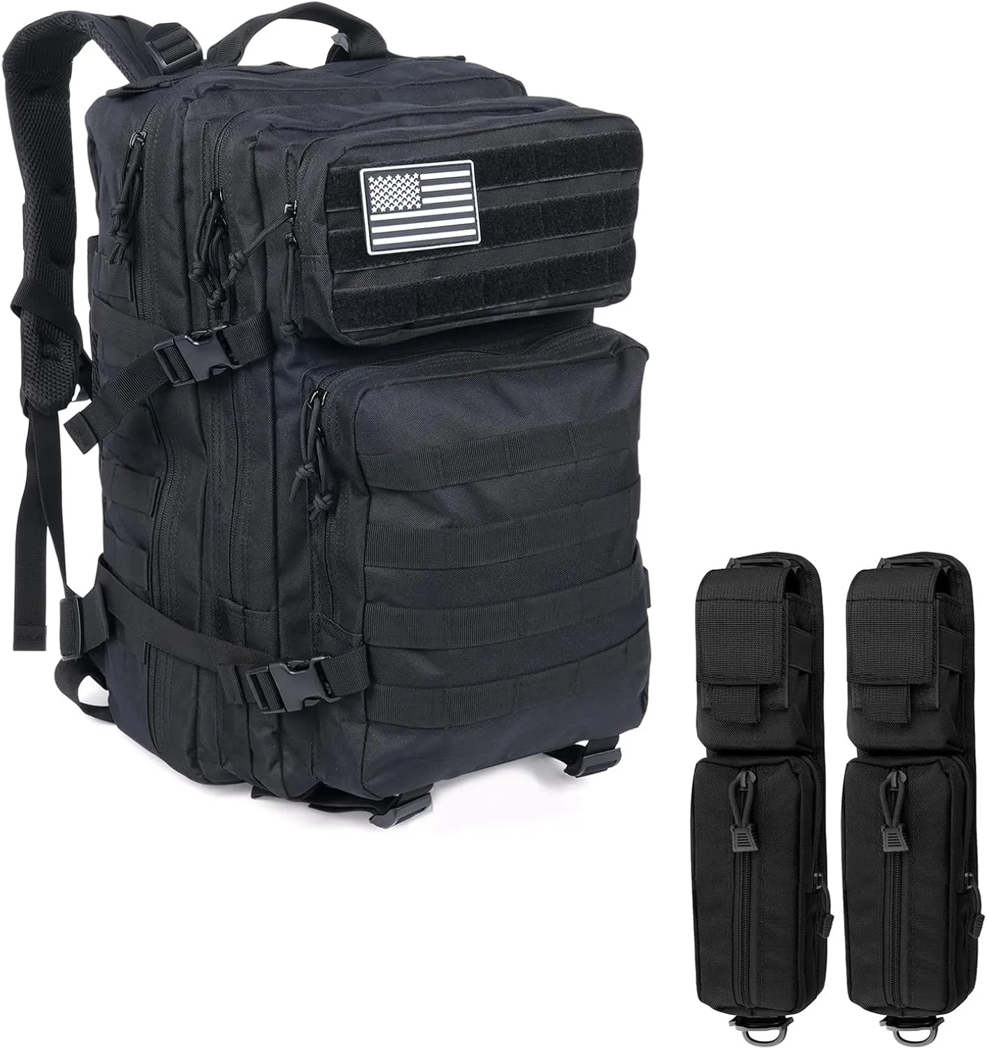 45L Military Tactical Backpacks ＆ 2 Pack Tactical Molle Accessories Pouch for Backpack Strap,Large Army Bug Out Bag With Molle System for Men and Women Camping, Hiking Trekking Rucksack