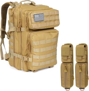 45L Military Tactical Backpacks ＆ 2 Pack Tactical Molle Accessories Pouch for Backpack Strap,Large Army Bug Out Bag With Molle System for Men and Women Camping, Hiking Trekking Rucksack