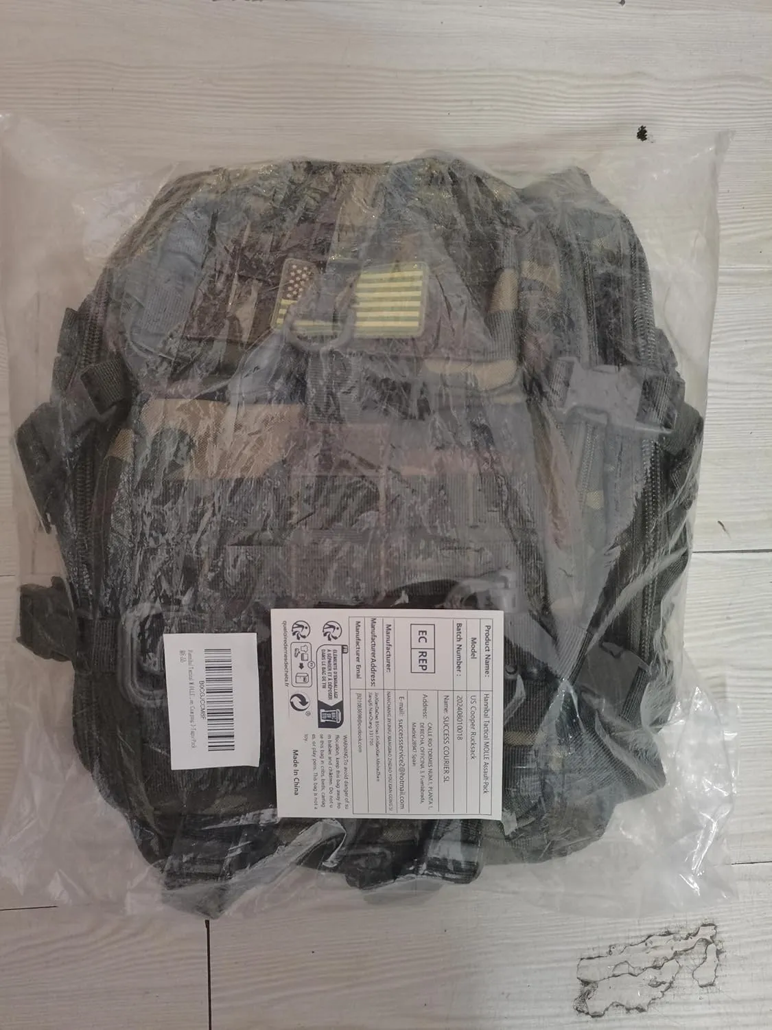 45L MOLLE Assault Backpack, Tactical Backpack Military Army Camping Rucksack with Bottle Holder, 3-Day Pack Trip w/USA Flag Patch, D-Rings, US Woodland