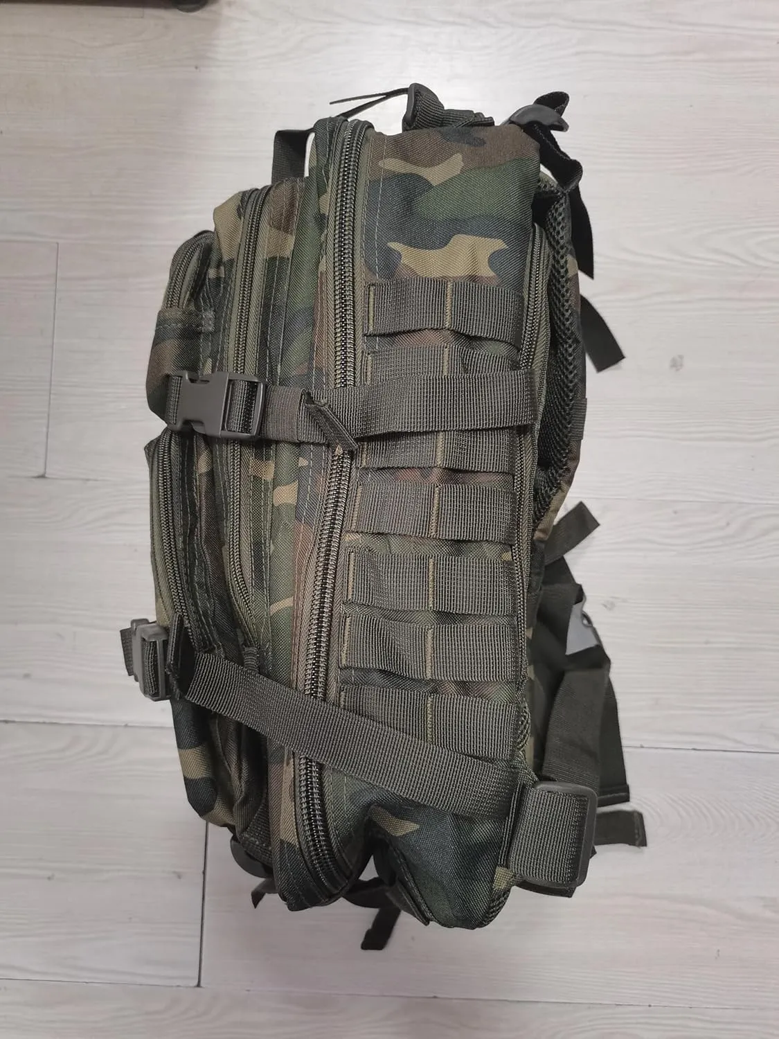45L MOLLE Assault Backpack, Tactical Backpack Military Army Camping Rucksack with Bottle Holder, 3-Day Pack Trip w/USA Flag Patch, D-Rings, US Woodland