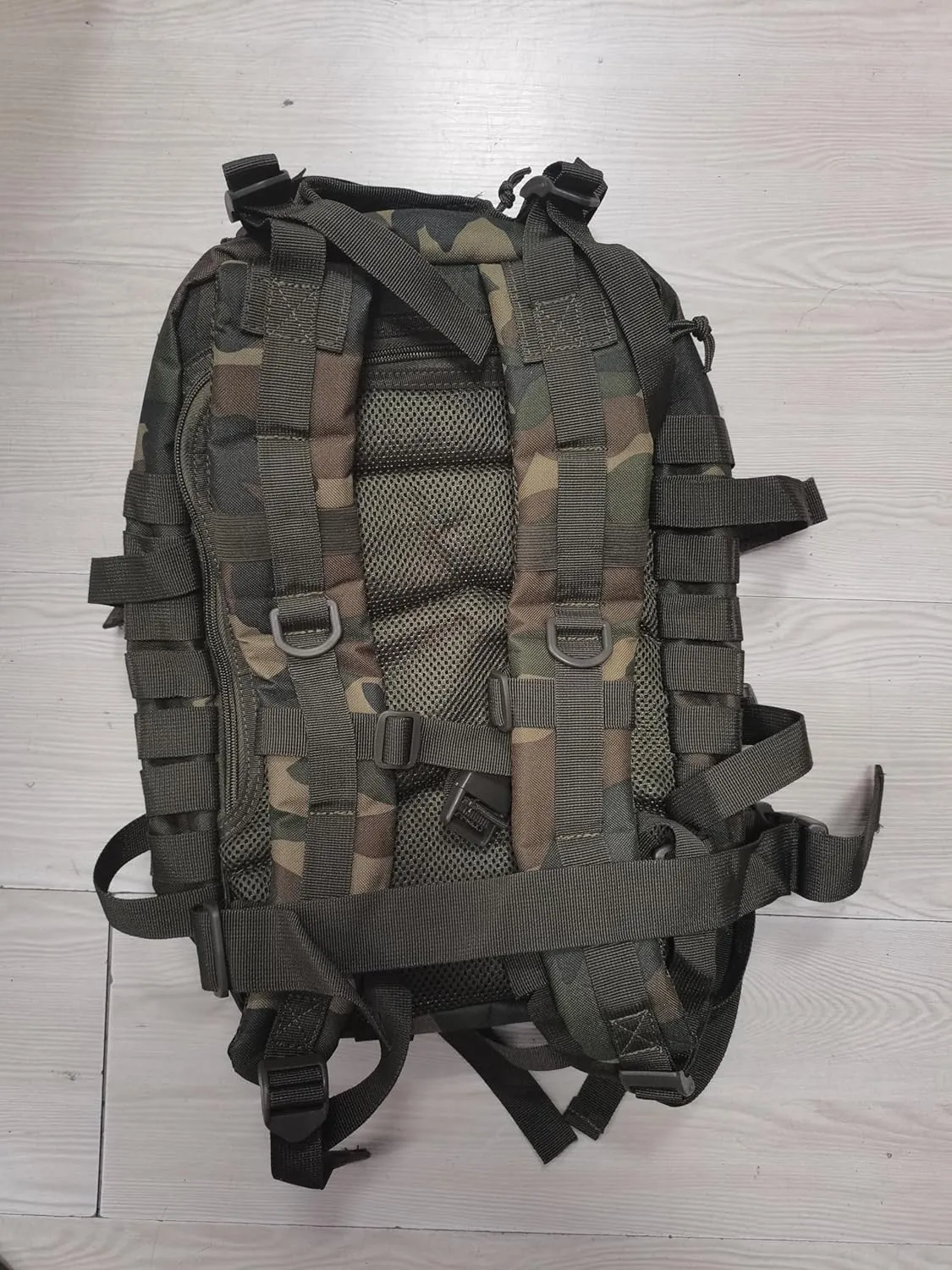 45L MOLLE Assault Backpack, Tactical Backpack Military Army Camping Rucksack with Bottle Holder, 3-Day Pack Trip w/USA Flag Patch, D-Rings, US Woodland
