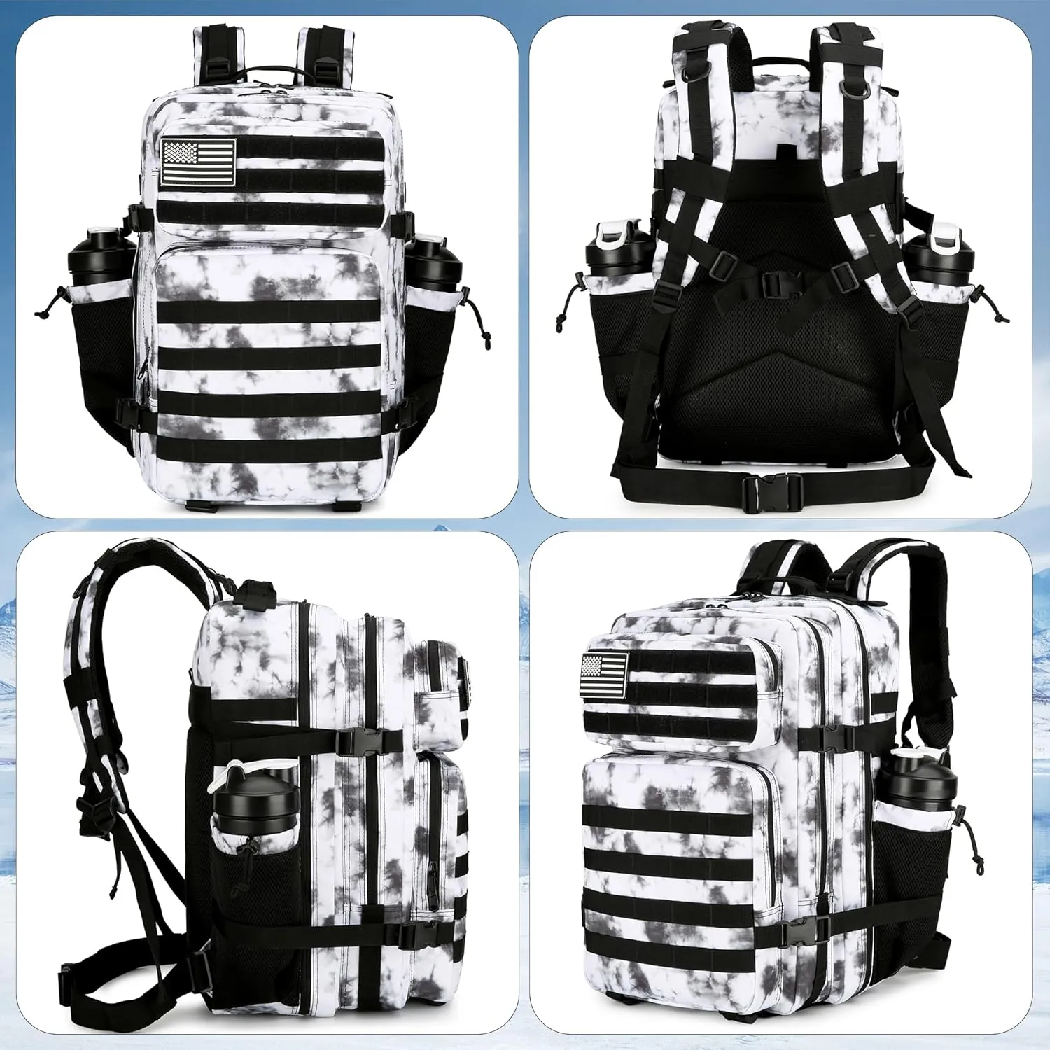 45L Tactical Assault Backpack 3 day assault pack with Molle Waterproof backpack Rucksack for Tactical Backpacks (BlackWhite Camo)
